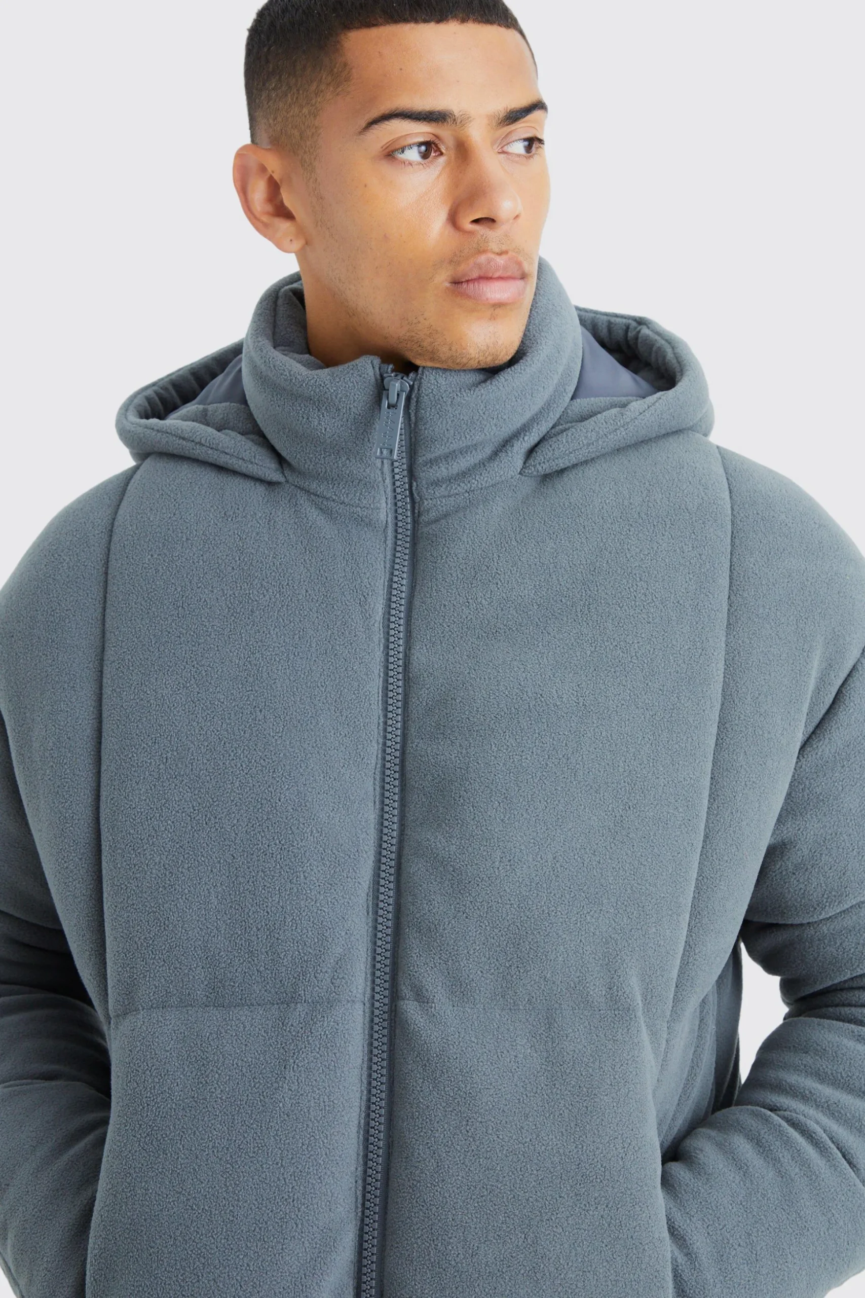 Heavy Fleece Hooded Puffer | BoohooMAN UK