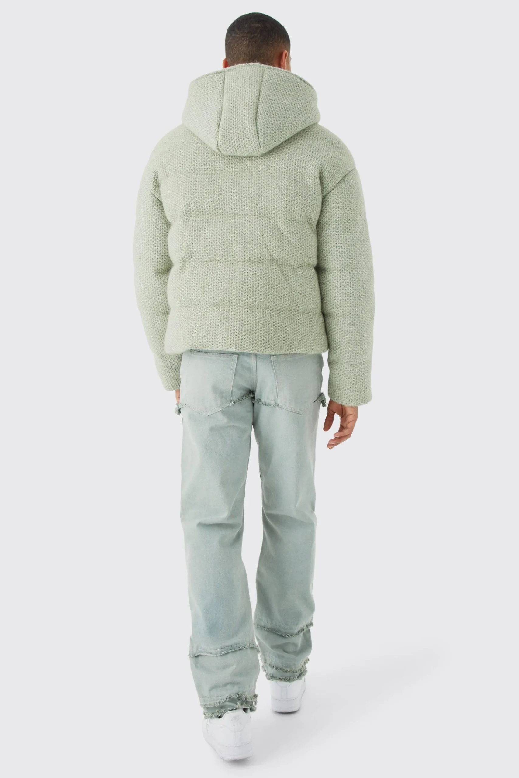 Heavyweight Brushed Knit Quilted Puffer With Hood | BoohooMAN UK