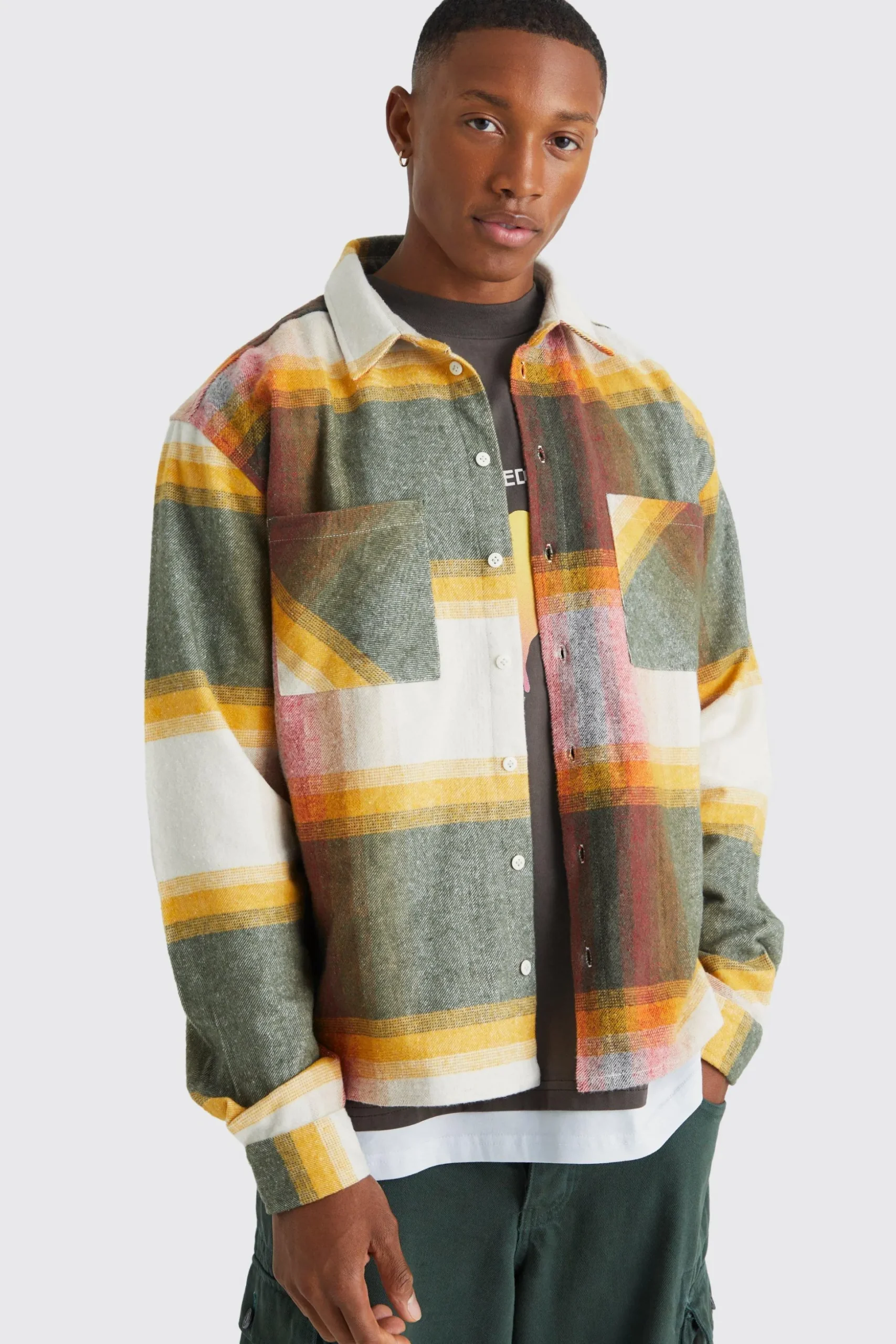 Heavyweight Check Boxy Overshirt | BoohooMAN UK