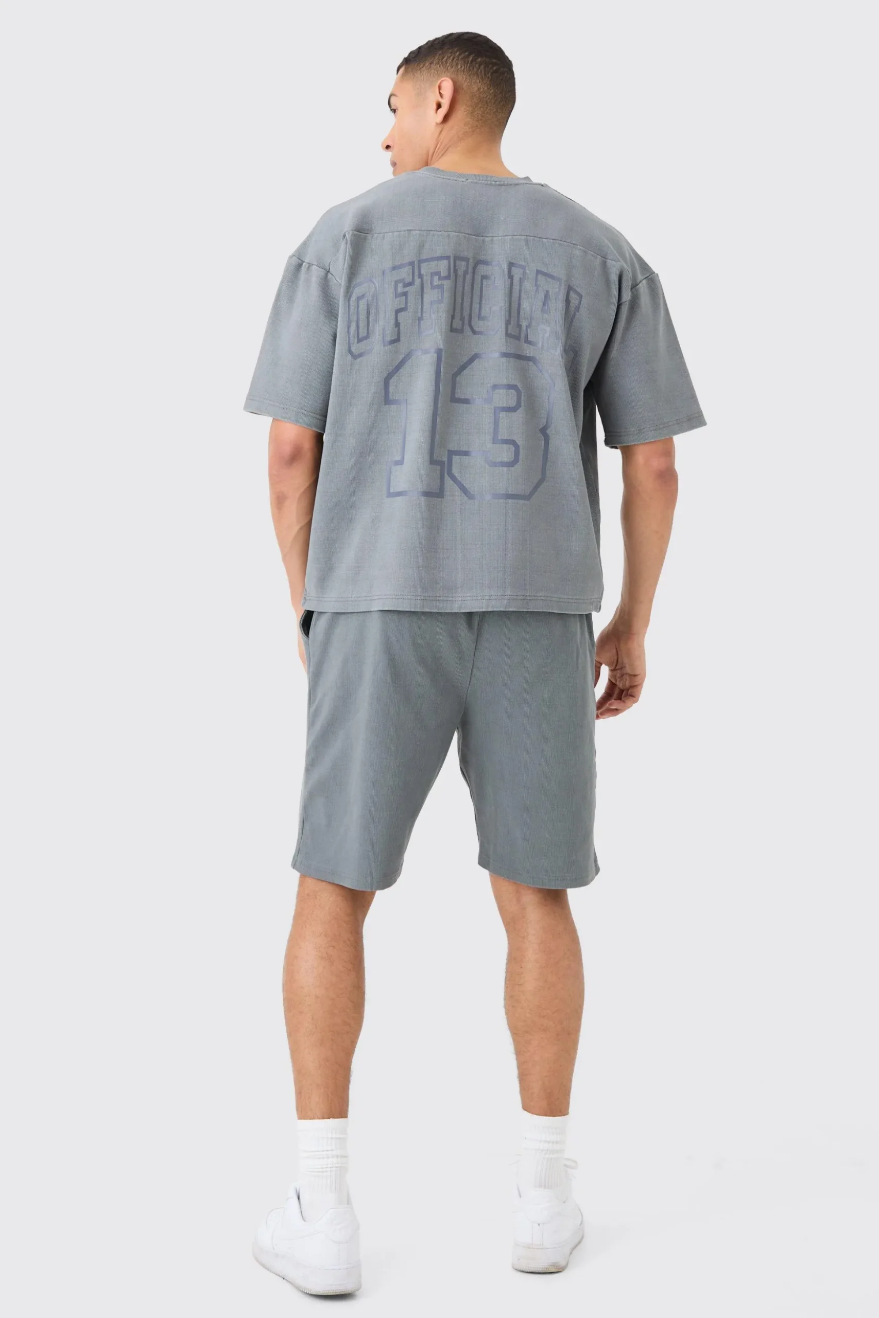 Heavyweight Ribbed Washed Short Sleeve Sweatshirt & Short Set | BoohooMAN UK