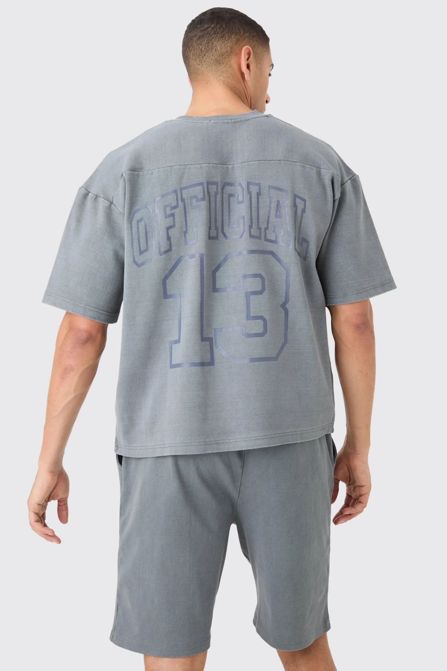 Heavyweight Ribbed Washed Short Sleeve Sweatshirt & Short Set | BoohooMAN UK
