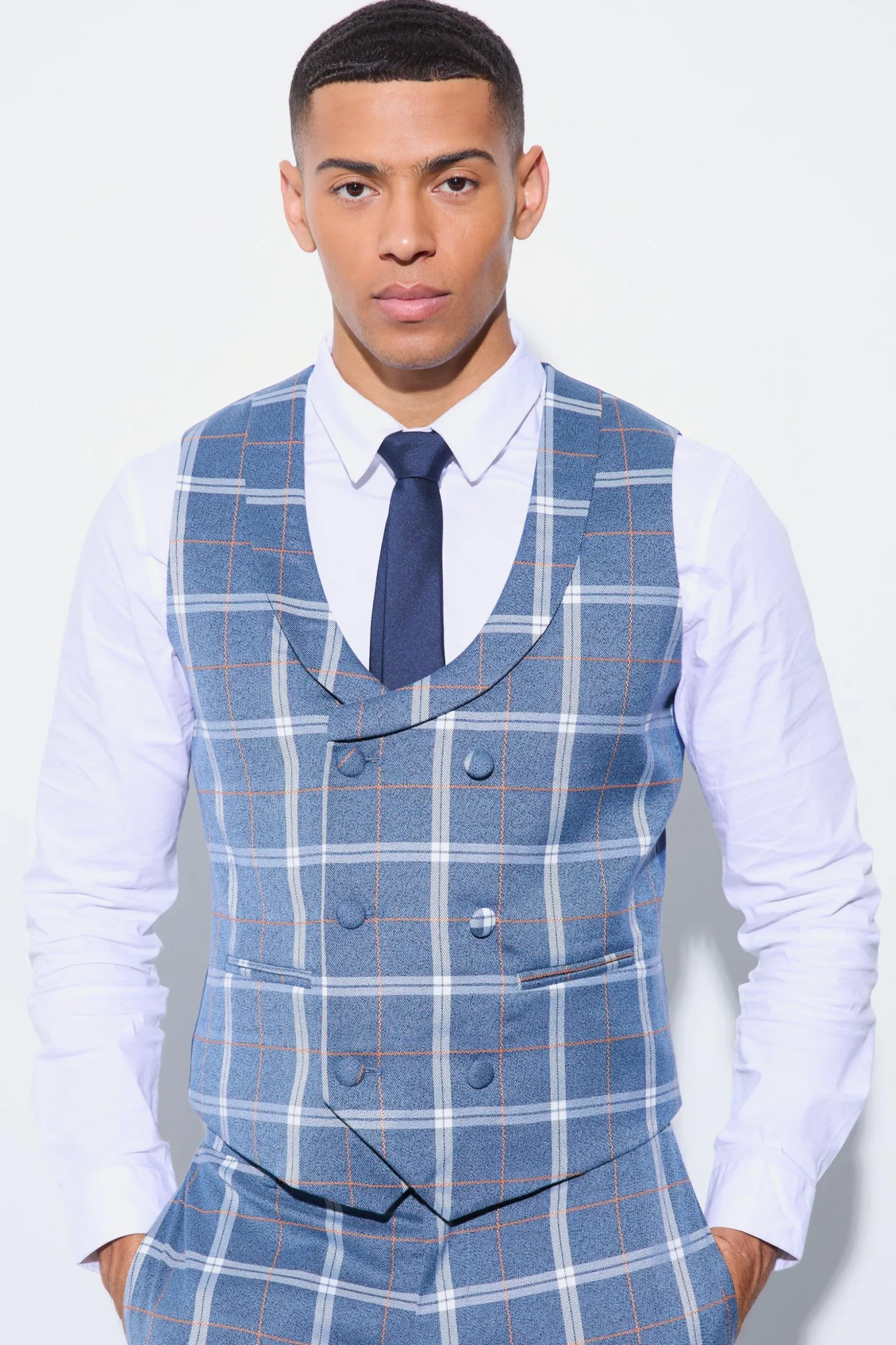 Herringbone Check Contrast Sleeve Panel Fitted Suit | BoohooMAN UK