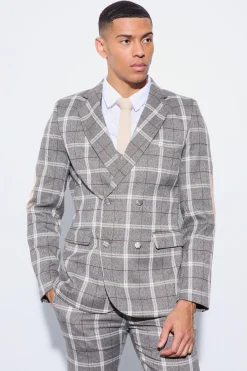 Herringbone Check Contrast Sleeve Panel Fitted Suit | BoohooMAN UK