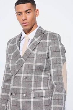 Herringbone Check Contrast Sleeve Panel Fitted Suit | BoohooMAN UK