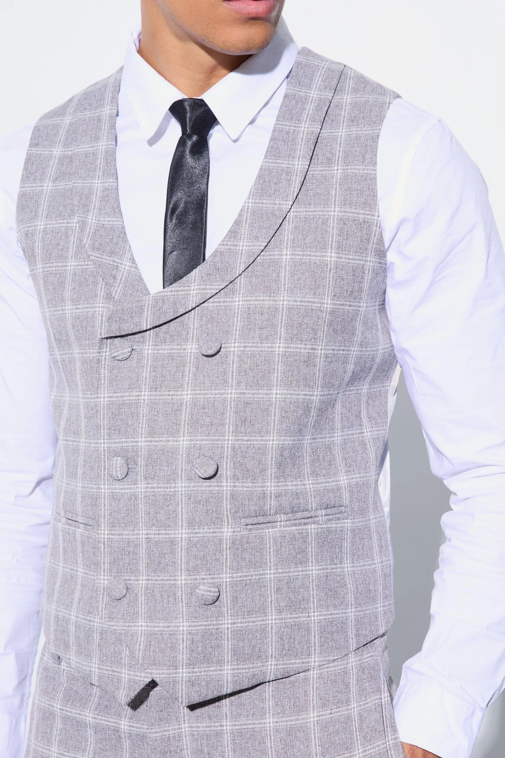 Herringbone Check Contrast Sleeve Panel Fitted Suit | BoohooMAN UK