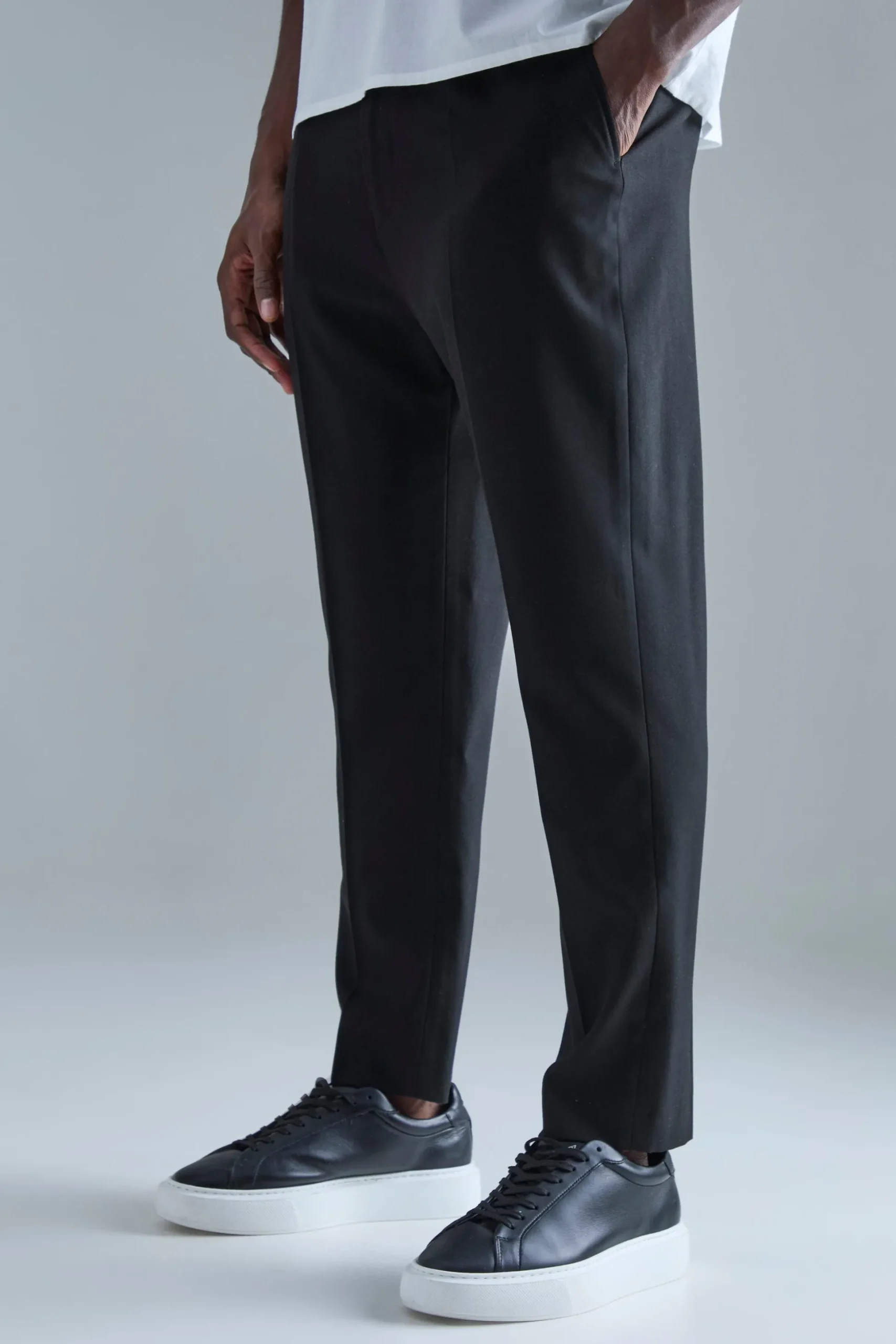 High Rise Tapered Crop Tailored Trouser | BoohooMAN UK