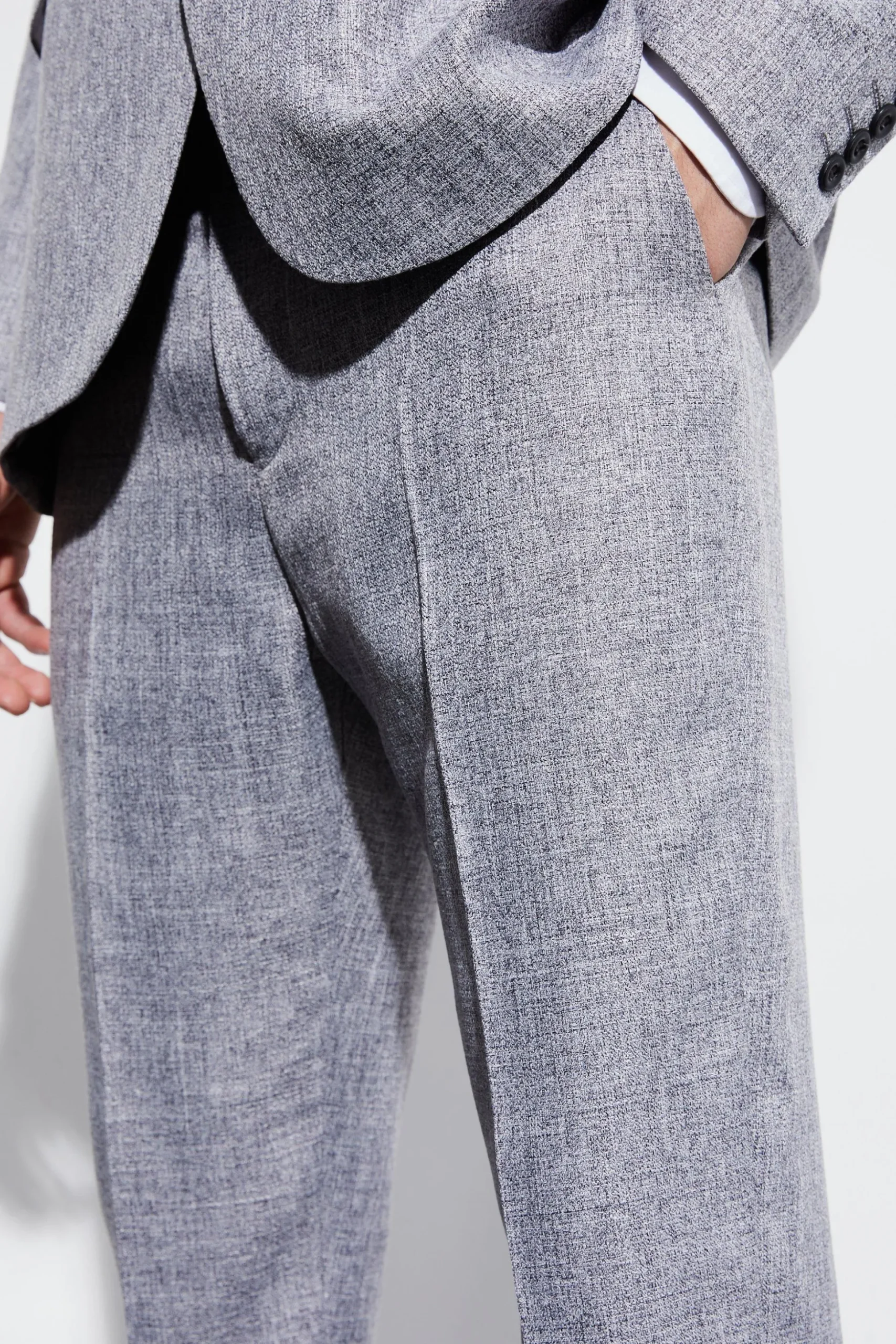 High Rise Tapered Textured Marl Trousers | BoohooMAN UK