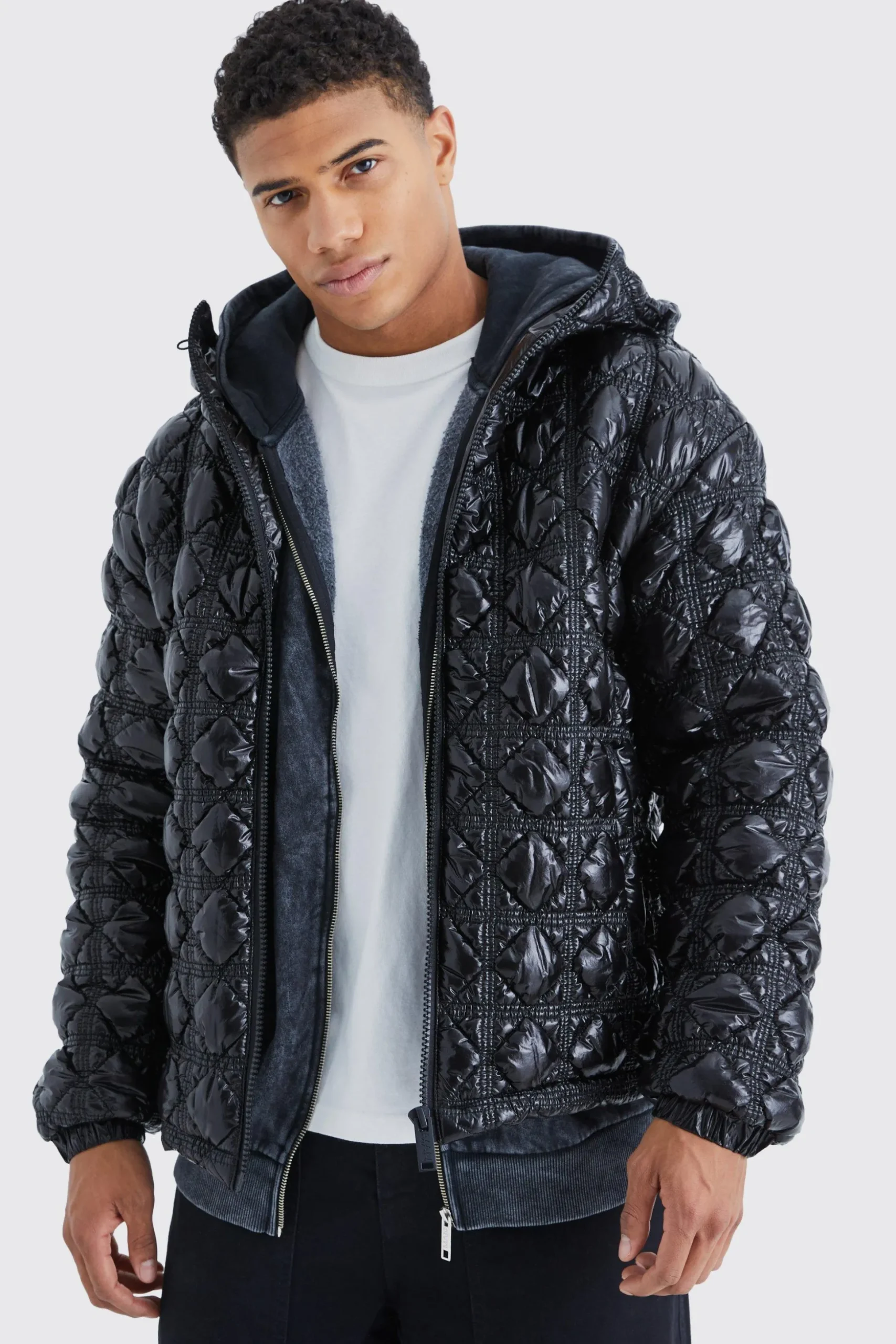 High Shine Bubble Texture Puffer | BoohooMAN UK