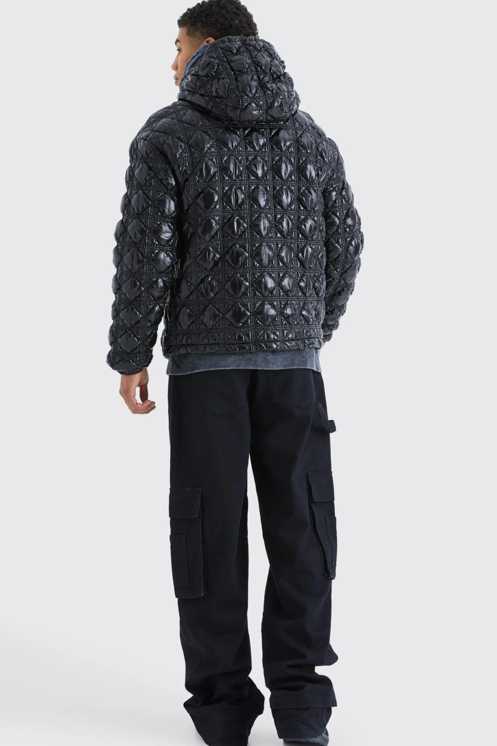 High Shine Bubble Texture Puffer | BoohooMAN UK