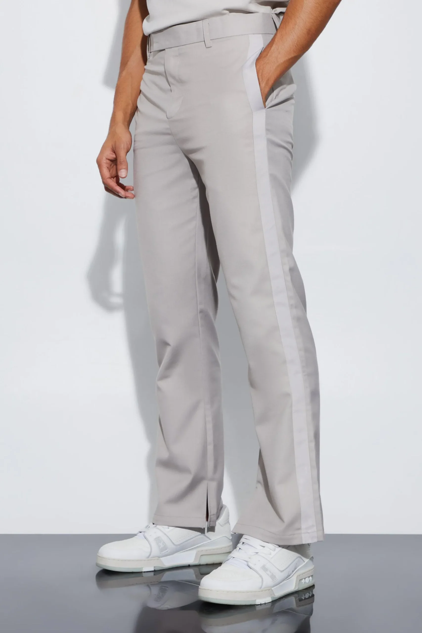 High Shine Trim Split Hem Suit Trousers | BoohooMAN UK