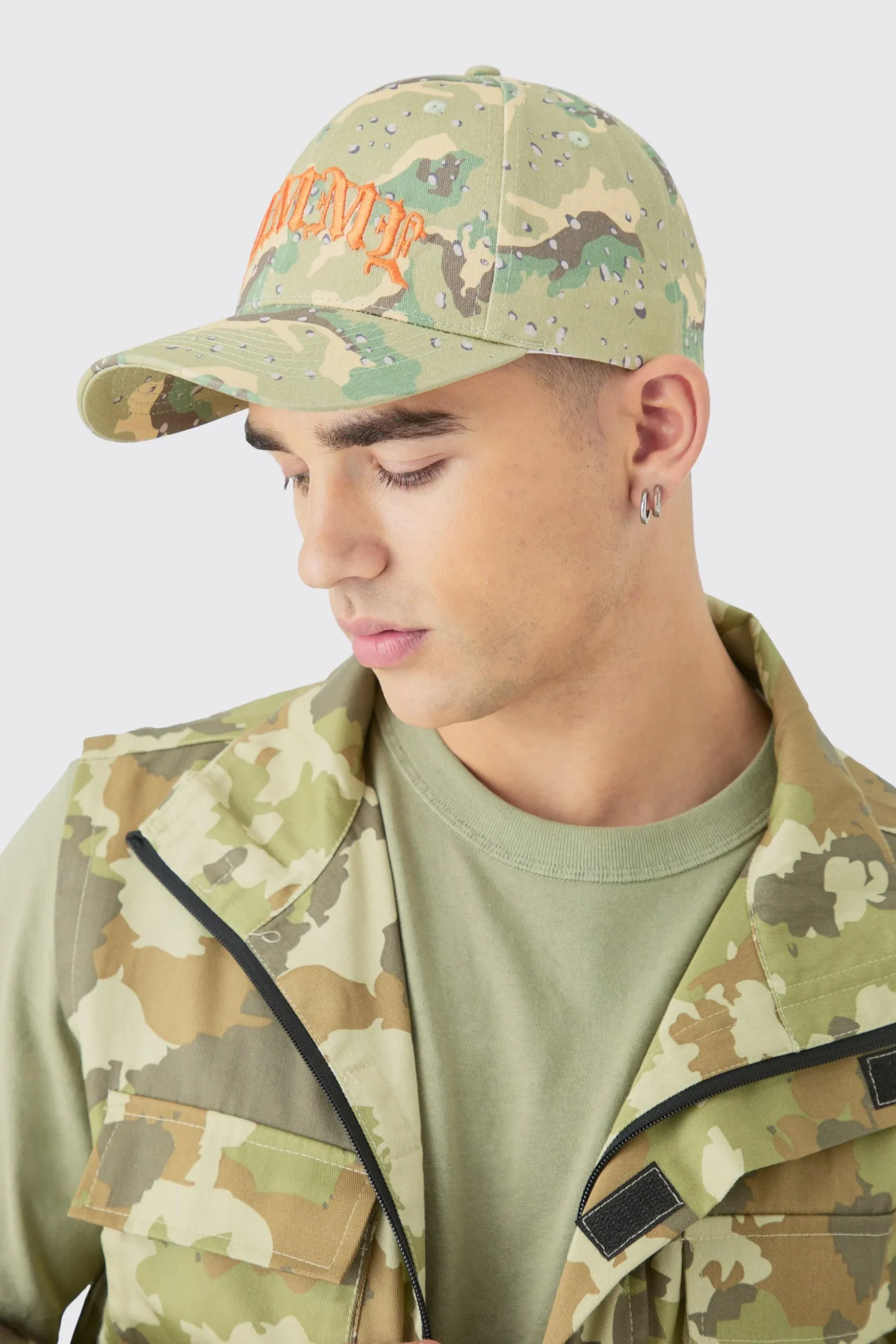 Homme Camo Cap In Green | BoohooMAN UK