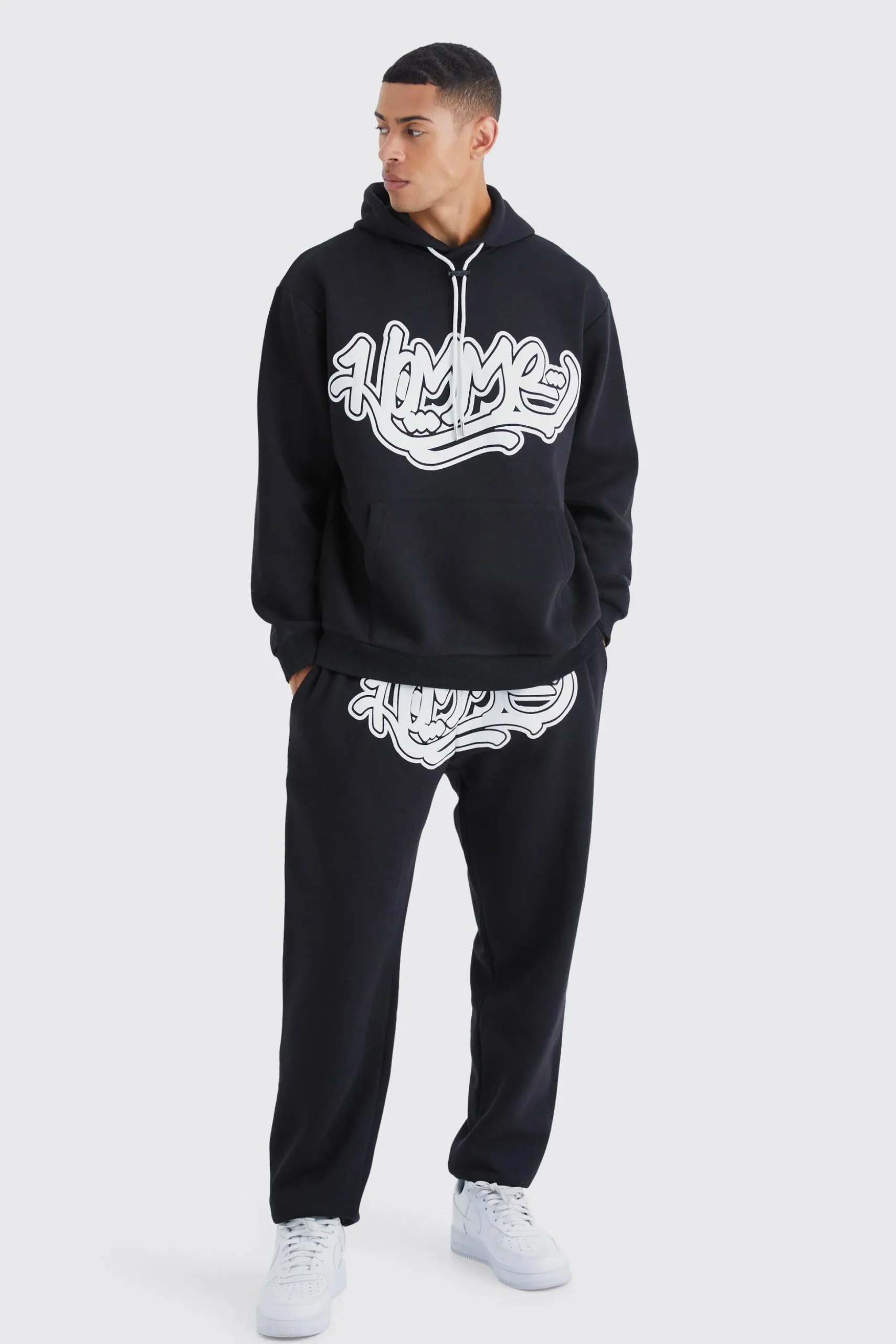 Homme Graffiti Oversized Hooded Tracksuit | BoohooMAN UK