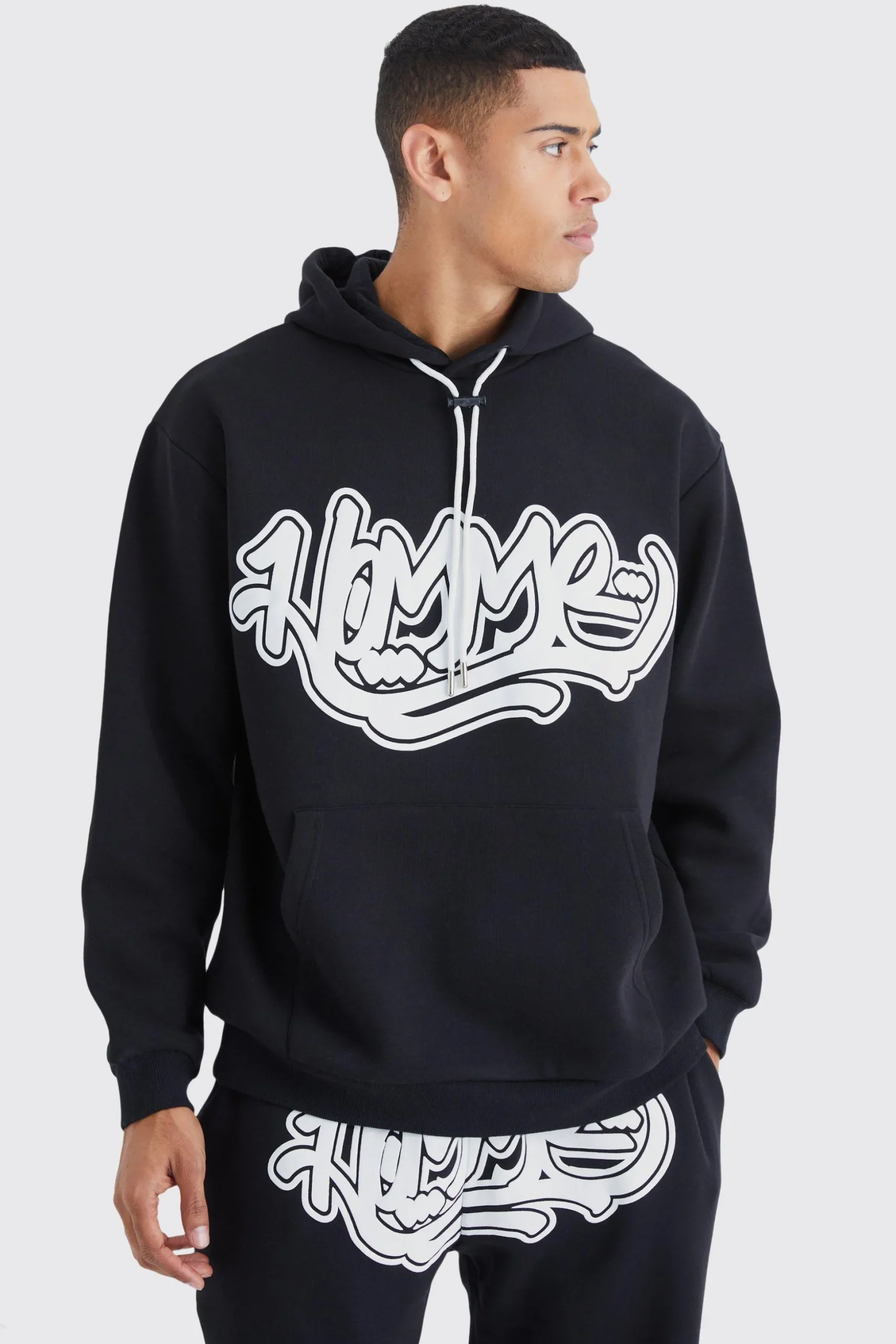 Homme Graffiti Oversized Hooded Tracksuit | BoohooMAN UK