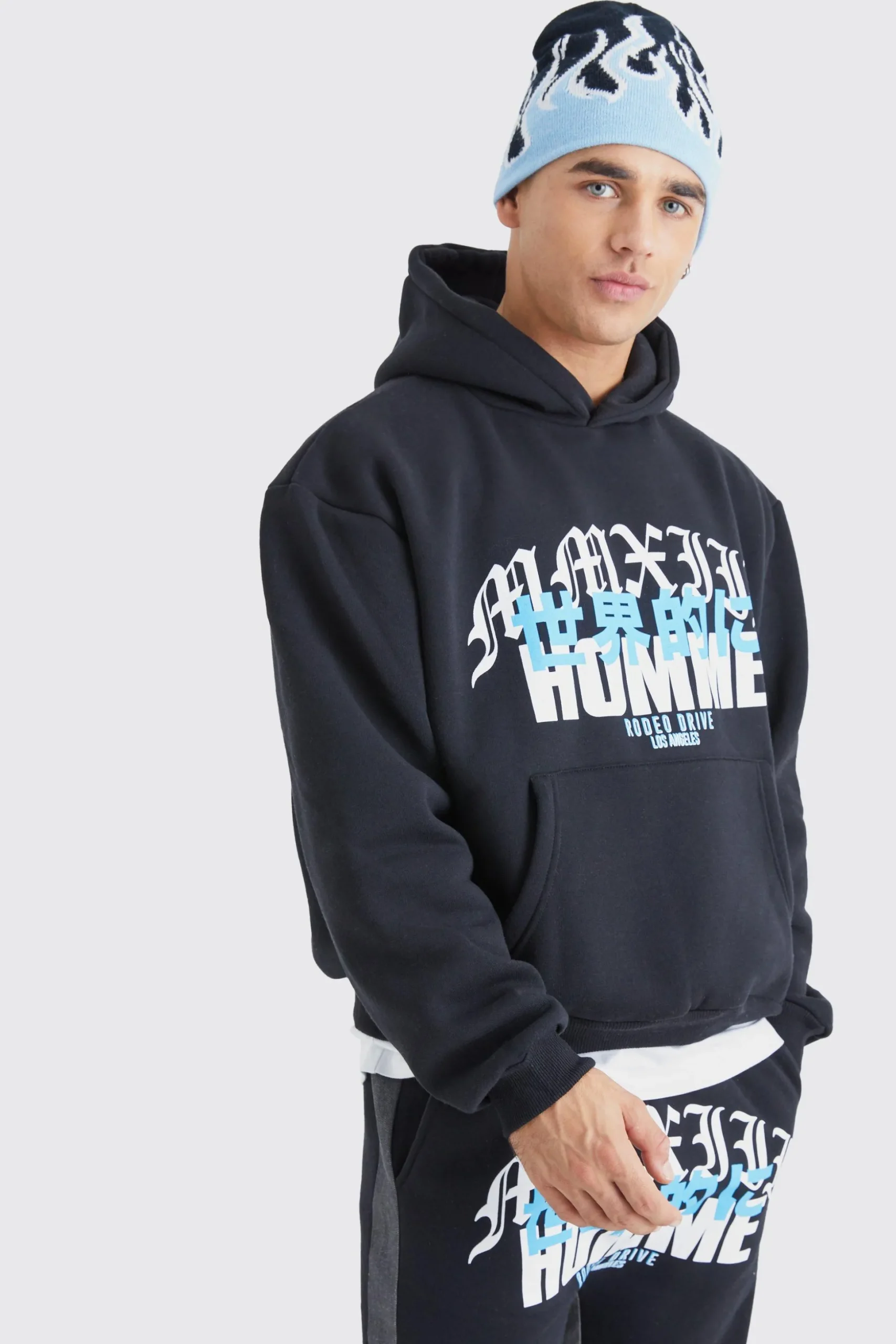 Homme Print Denim Gusset Tracksuit | BoohooMAN UK