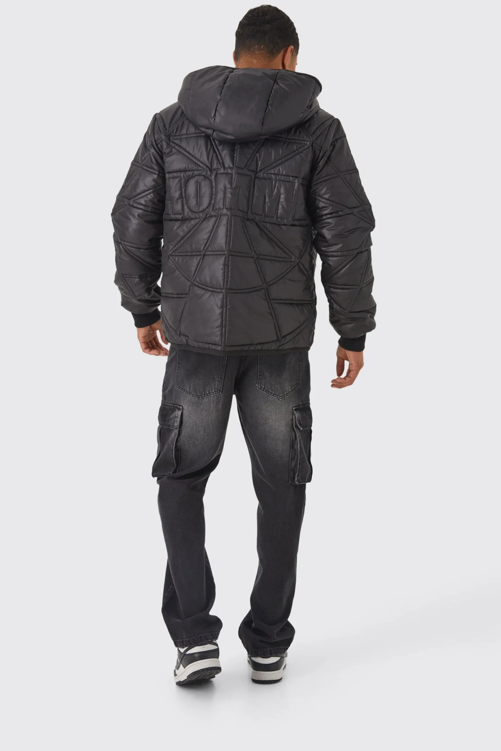 Homme Quilted Puffer With Hood | BoohooMAN UK