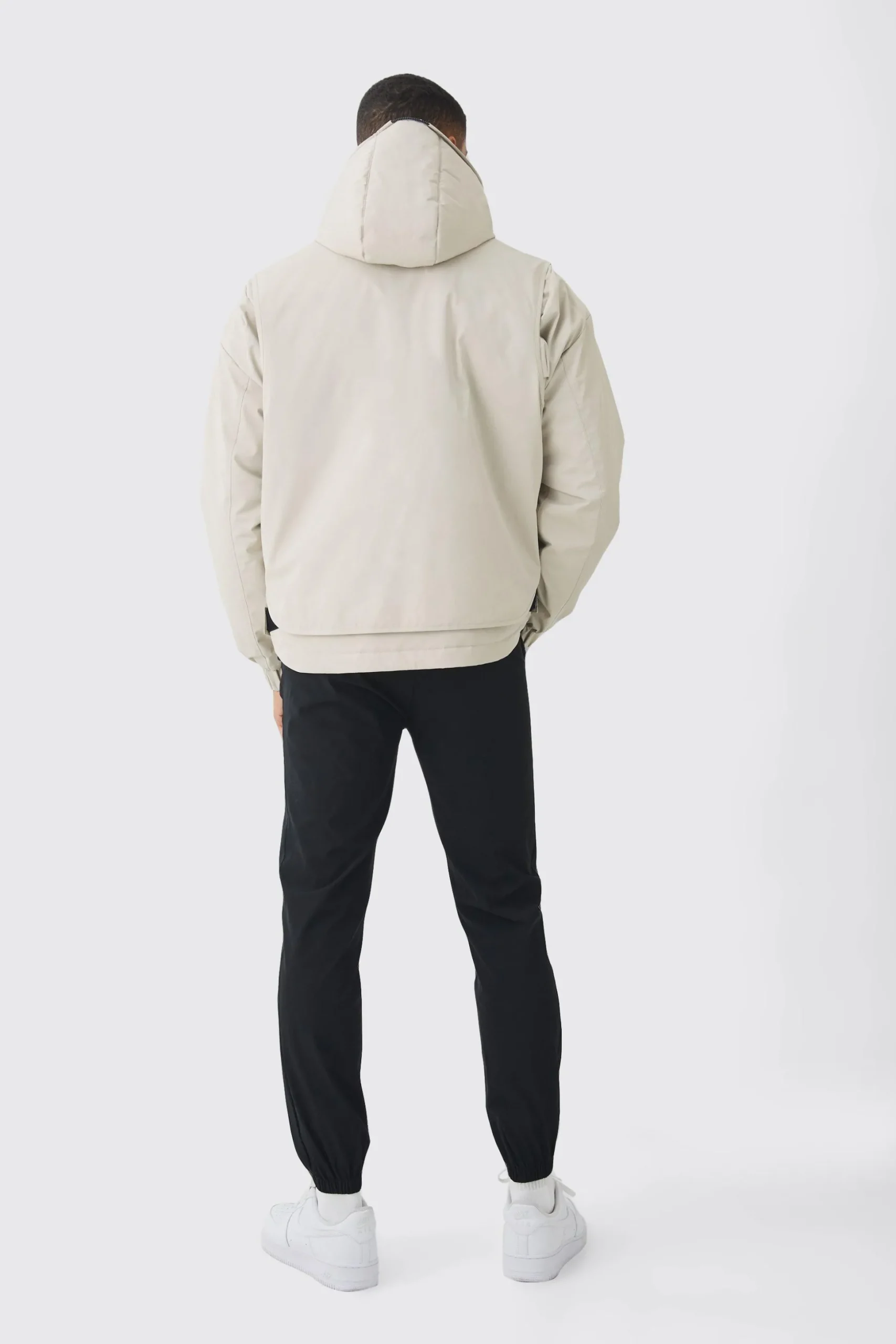 Hooded Utility Tech Parka In Stone | BoohooMAN UK