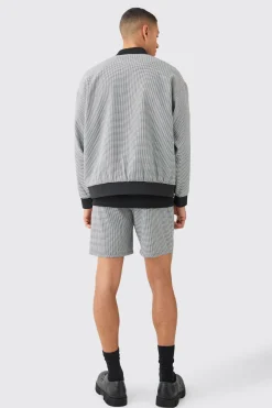 Houndstooth Checked Regular Fit Bomber Smart Set | BoohooMAN UK