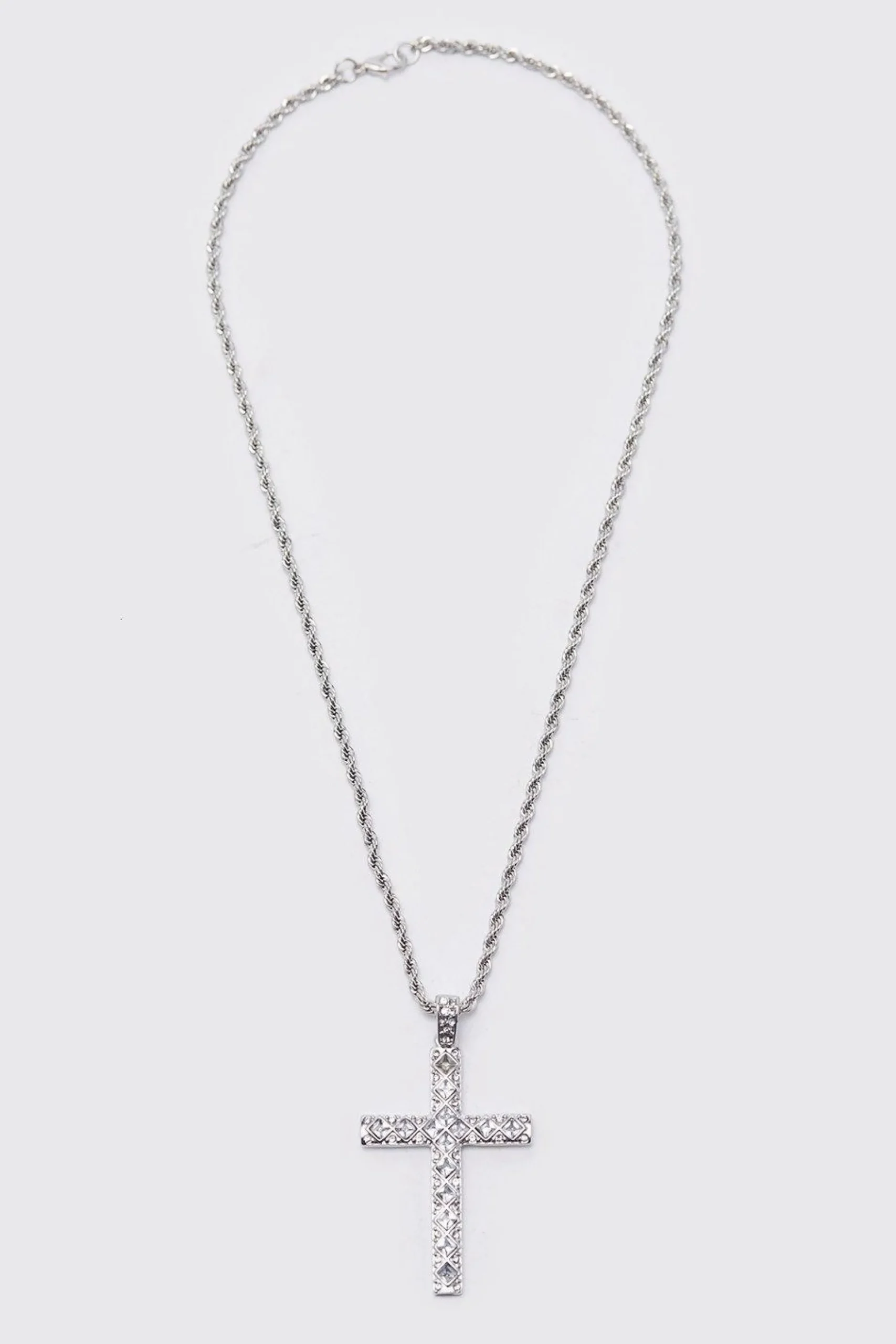 Iced Crystal Cross Necklace With Gift Bag | BoohooMAN UK