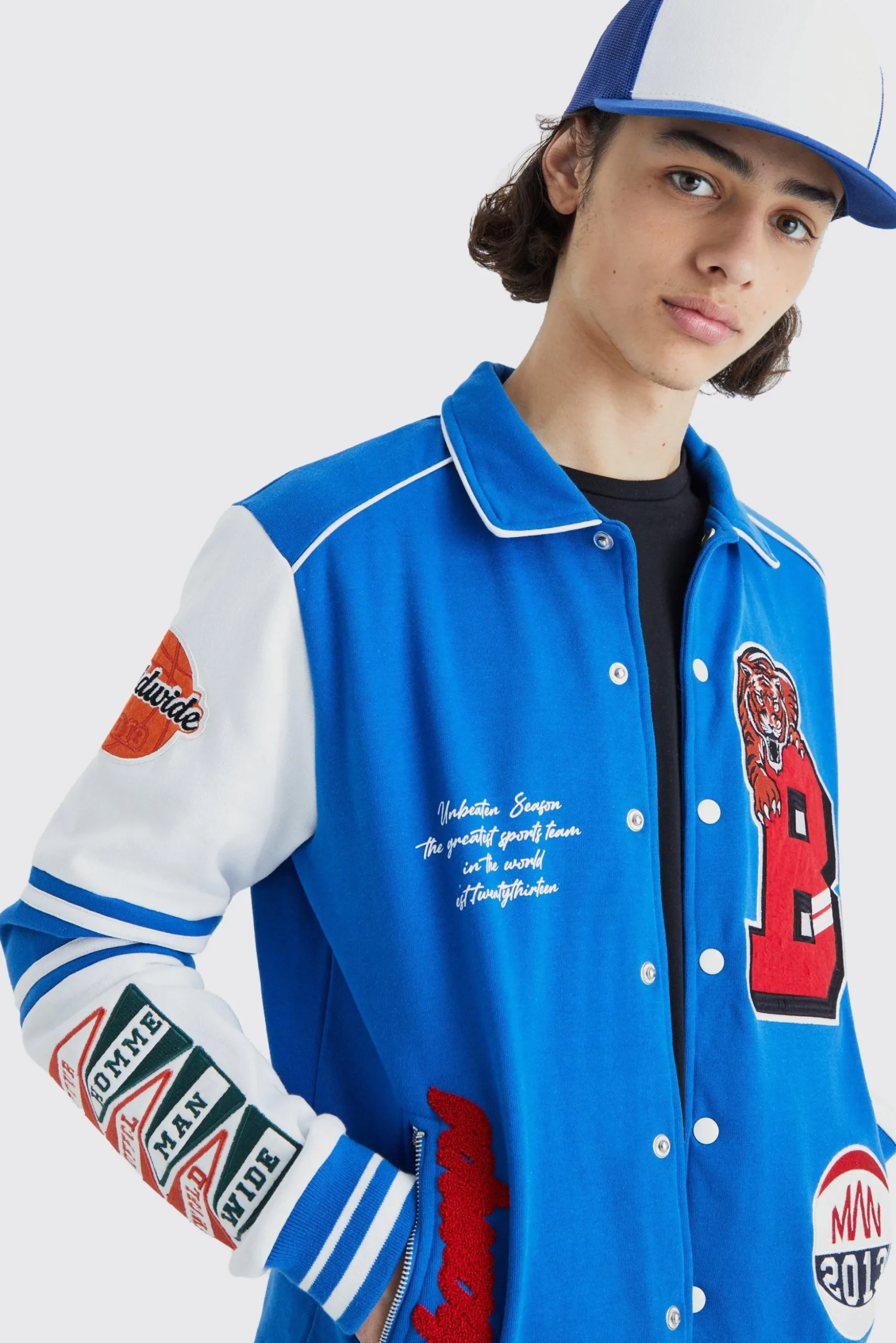 Jersey Harrington Varsity Jacket | BoohooMAN UK