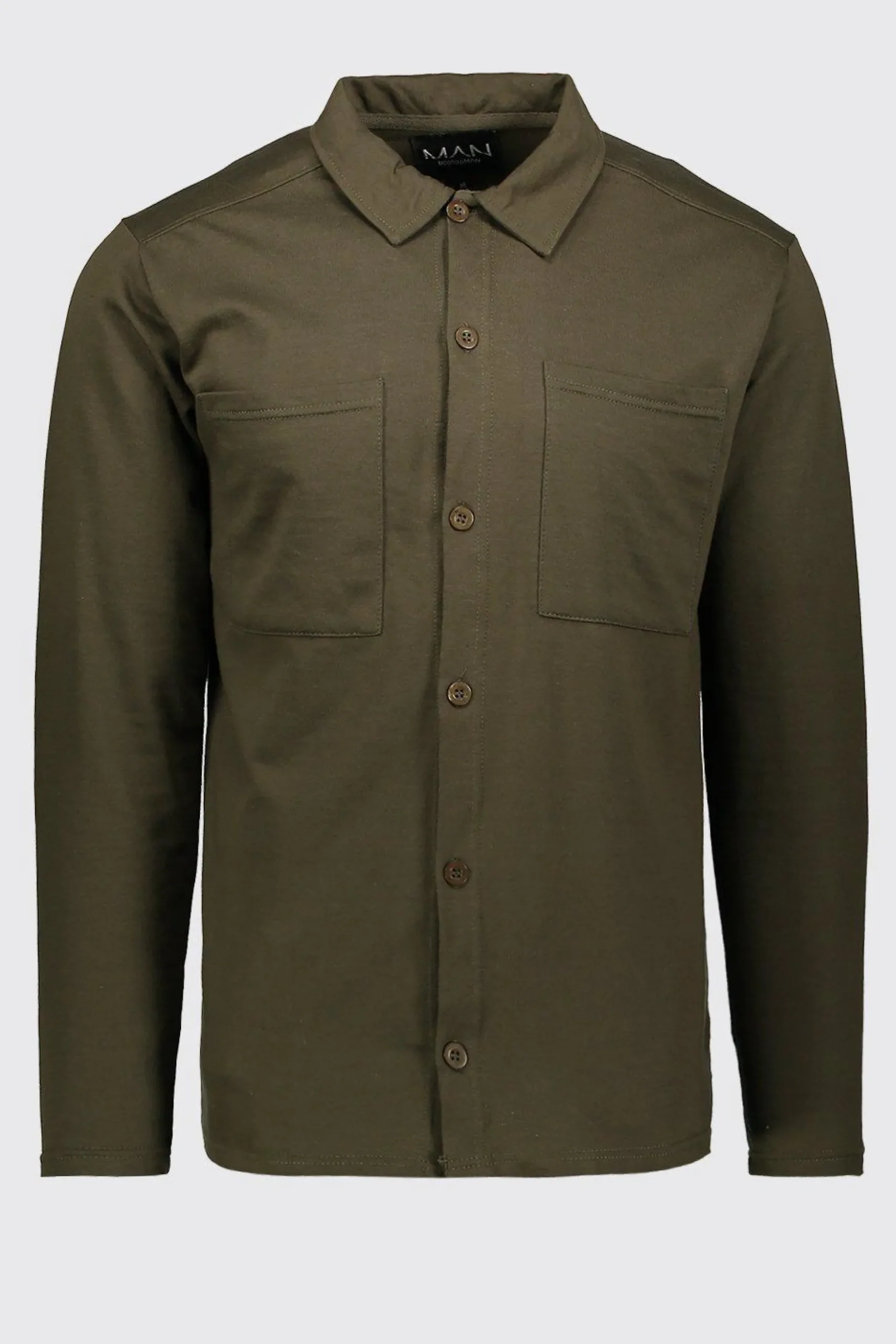 Jersey Utility Button Through Overshirt | BoohooMAN UK
