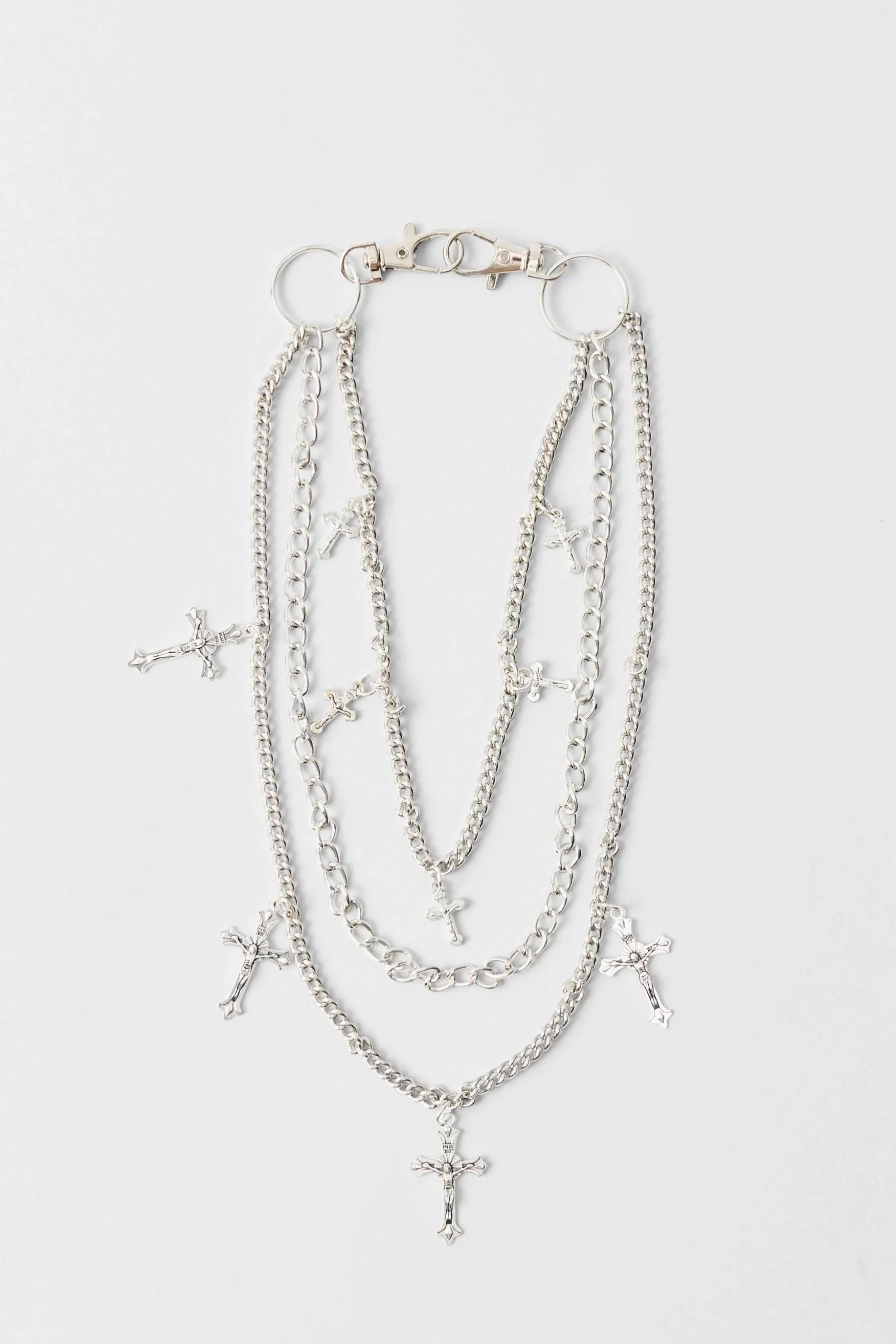 Layered Cross Jean Chain In Silver | BoohooMAN UK