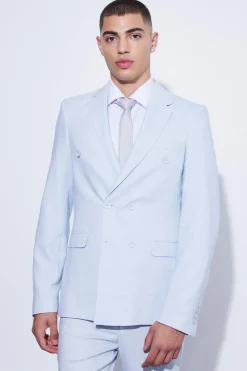 LIGHT BLUE SLIM TEXTURED SUIT JACKET AND TROUSER | BoohooMAN UK