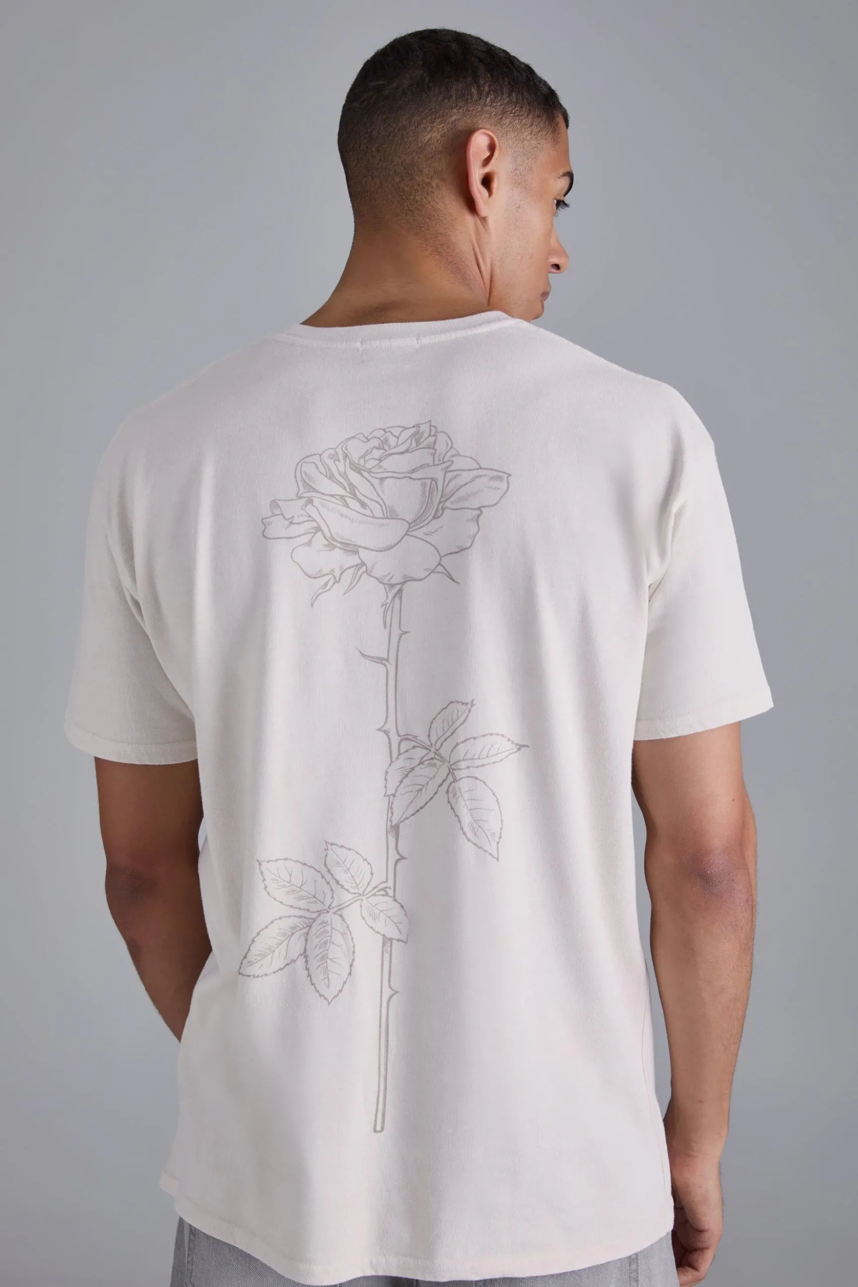 Line Drawing Rose Stem Print T-shirt | BoohooMAN UK