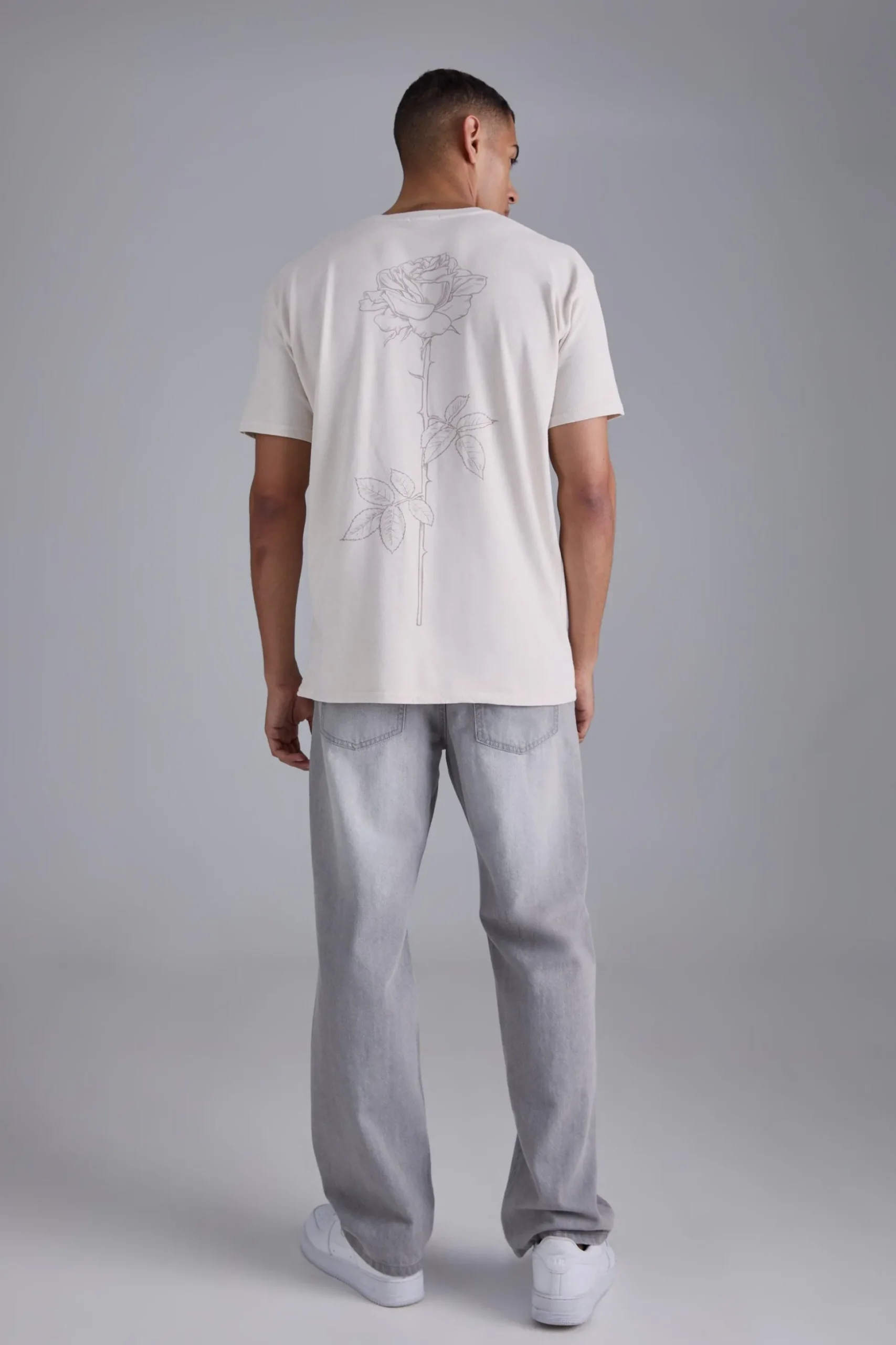 Line Drawing Rose Stem Print T-shirt | BoohooMAN UK