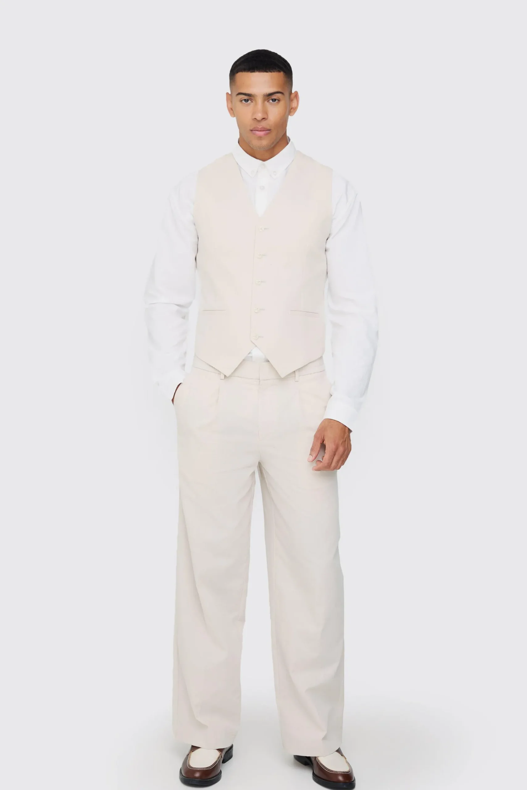 Linen Blend Slim Fit Waistcoat | BoohooMAN UK