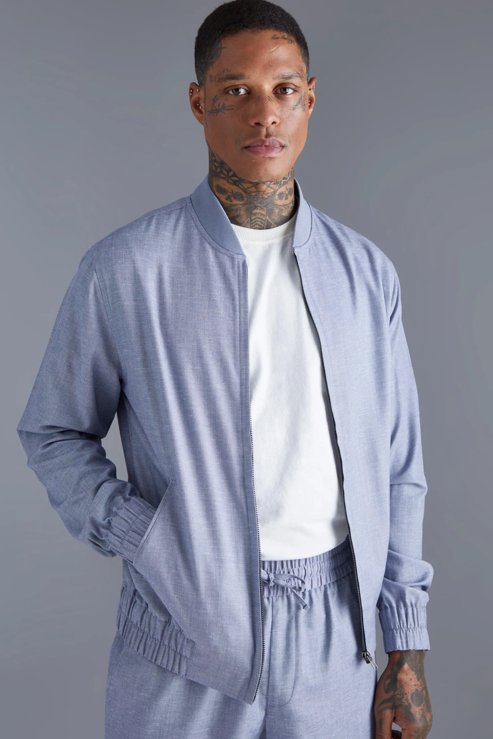 Linen Bomber | BoohooMAN UK