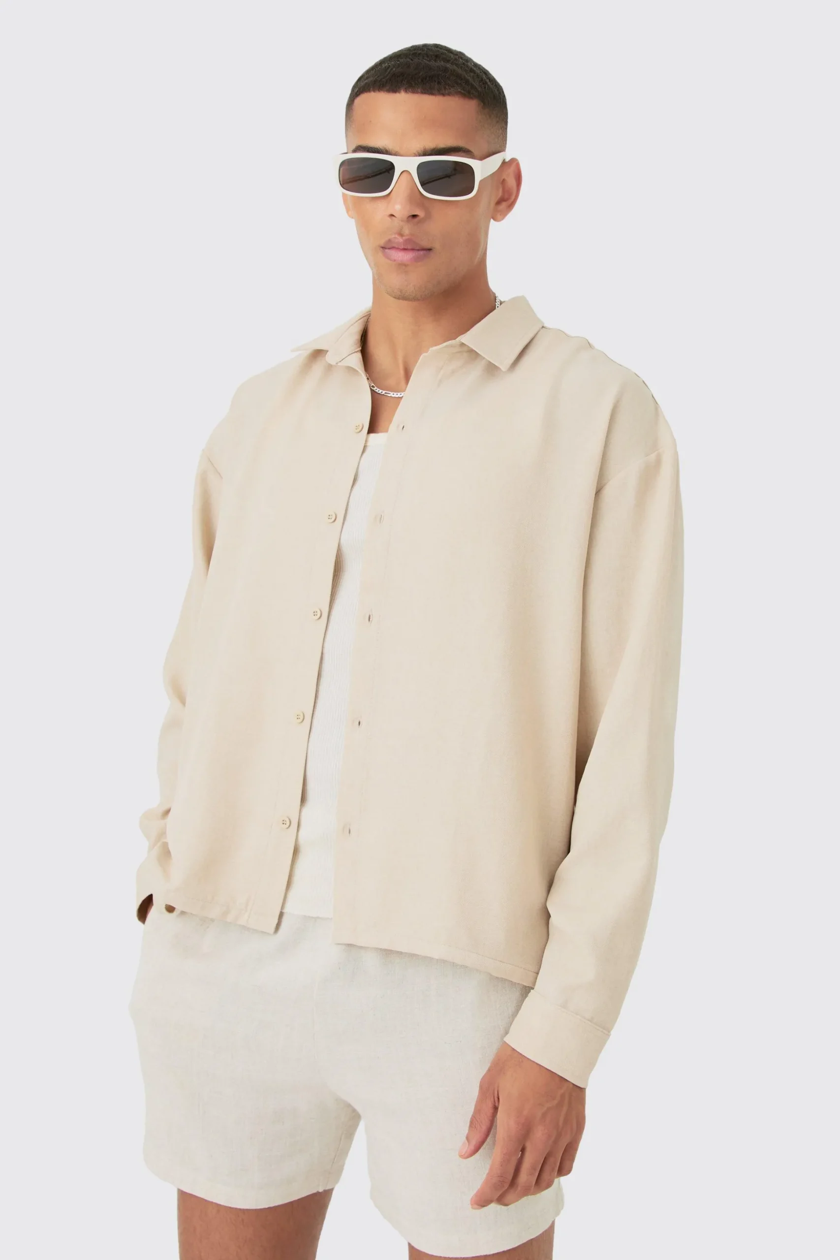 Linen Button Up Overshirt | BoohooMAN UK
