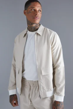 Linen Harrington & Short Set | BoohooMAN UK