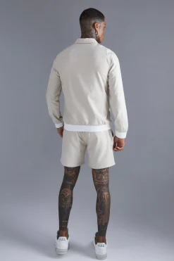 Linen Harrington & Short Set | BoohooMAN UK