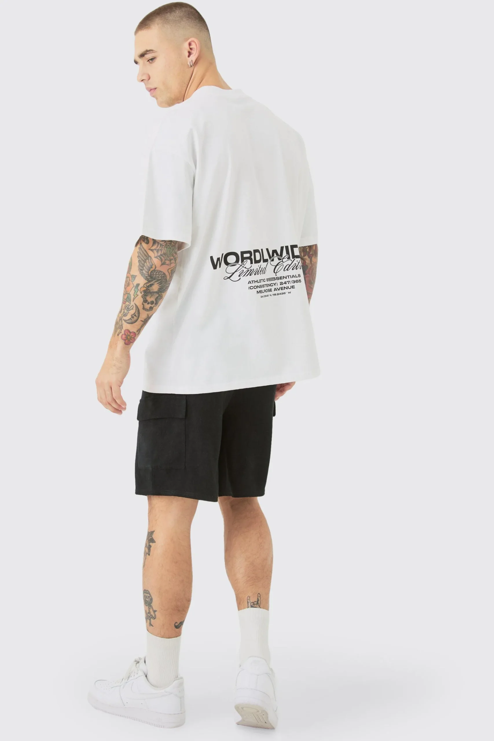 Linen Look Pin Tuck Elasticated Waist Cargo Relaxed Shorts | BoohooMAN UK