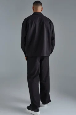 Linen Mix Smart Split Hem Straight Trousers | BoohooMAN UK