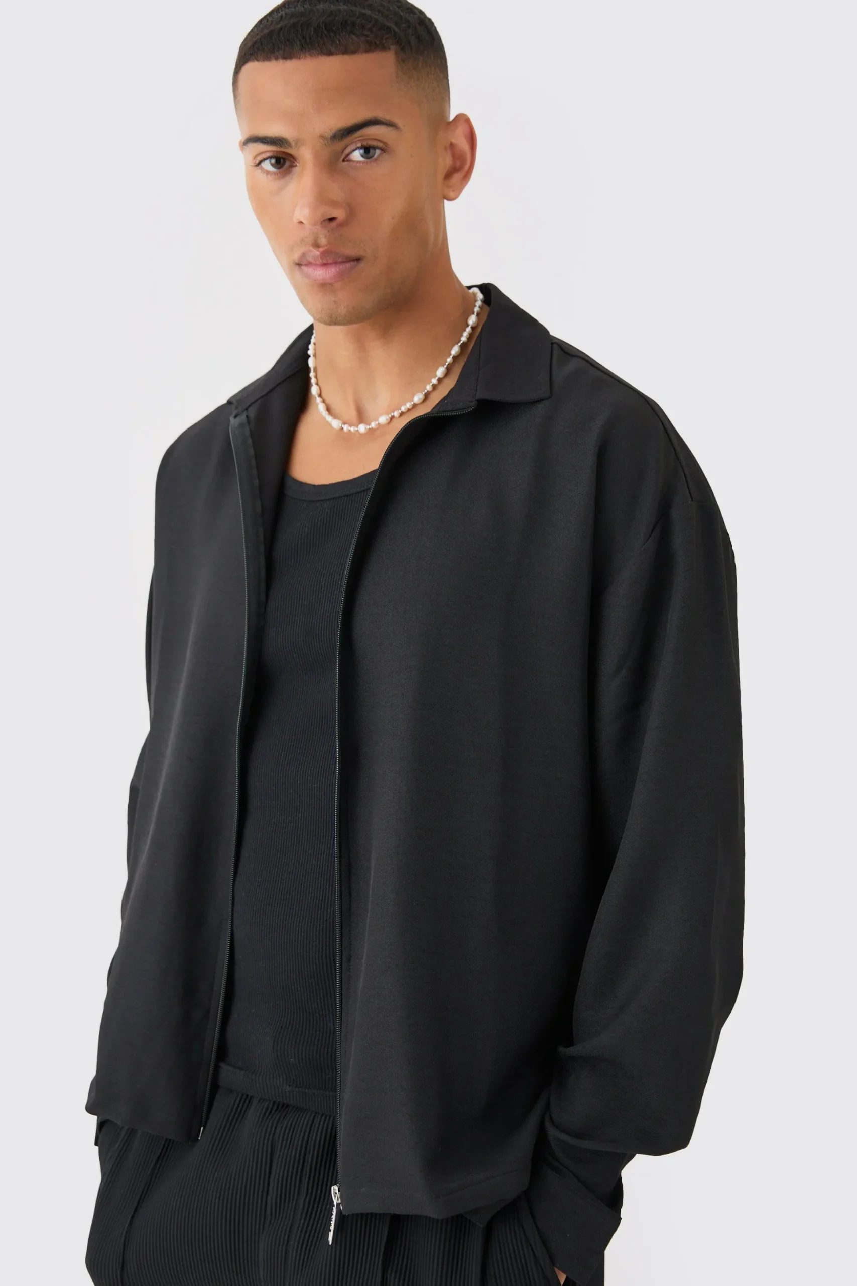 Linen Zip Through Overshirt | BoohooMAN UK