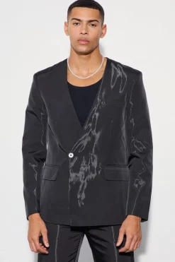 Liquid Metallic Collarless Blazer | BoohooMAN UK