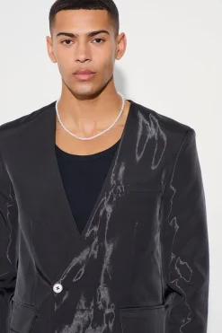 Liquid Metallic Collarless Suit | BoohooMAN UK