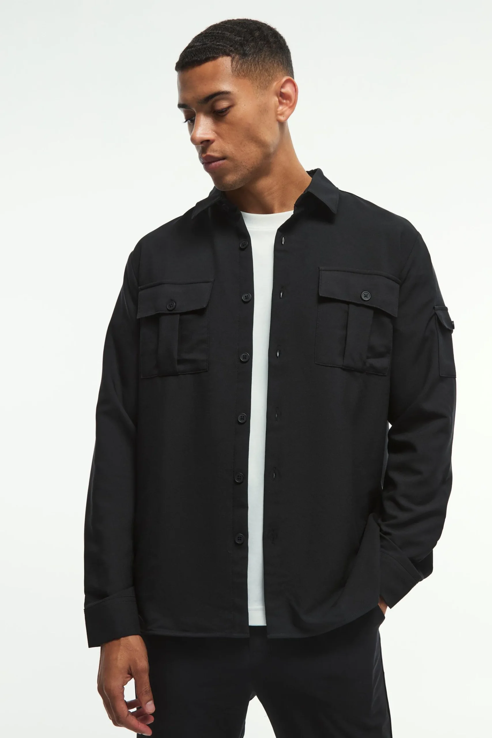 Long Sleeve 4 Way Stretch Fit Overshirt | BoohooMAN UK