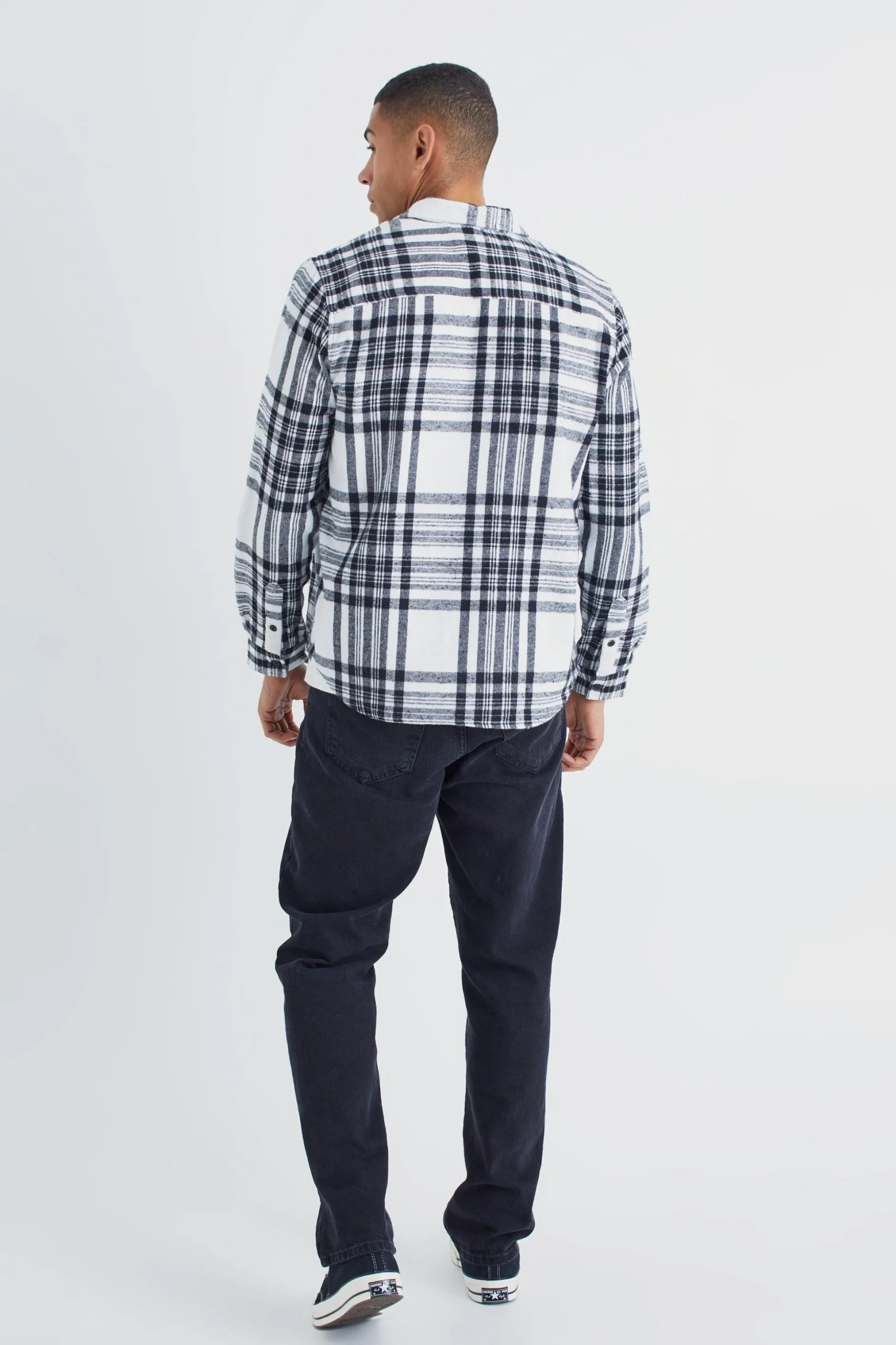 Long Sleeve Check Zip Overshirt | BoohooMAN UK