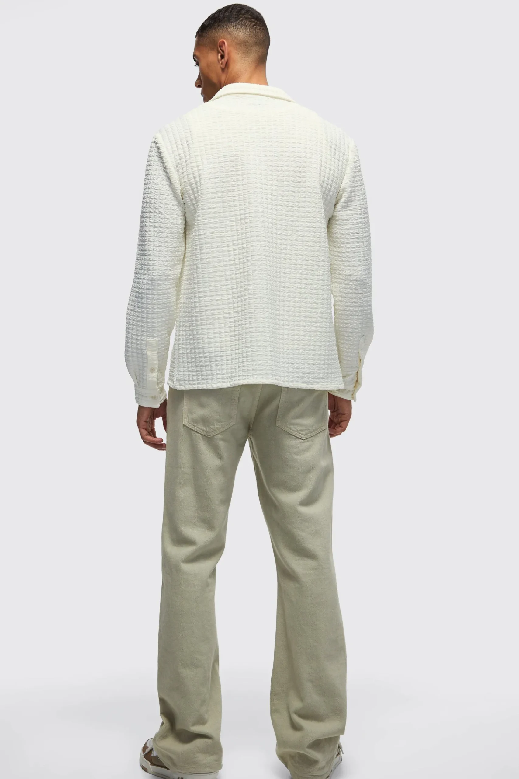 Long Sleeve Revere Waffle Shirt | BoohooMAN UK