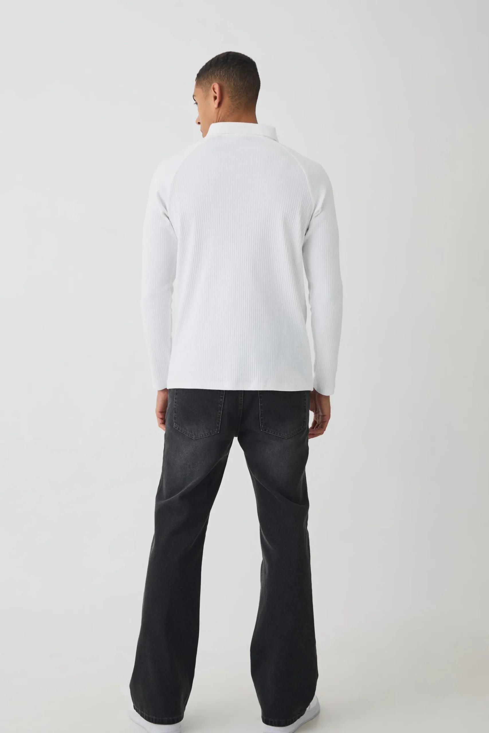 Long Sleeve Rib Pocket Polo | BoohooMAN UK