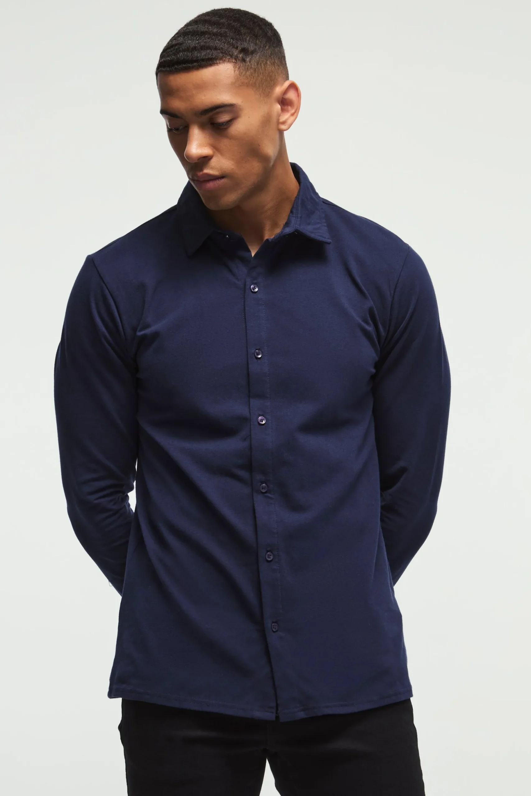 Long Sleeve Slim Fit Jersey Shirt | BoohooMAN UK