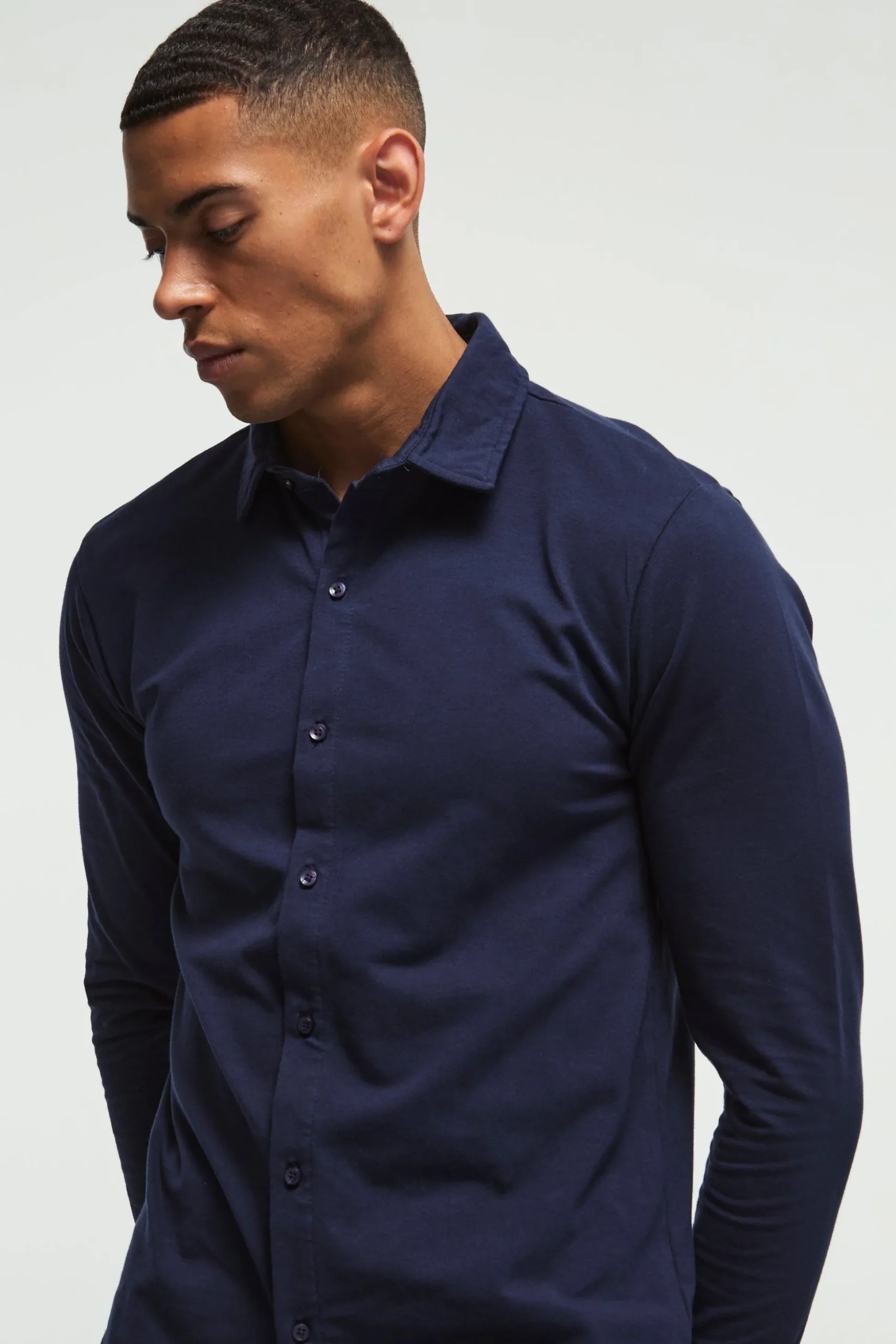 Long Sleeve Slim Fit Jersey Shirt | BoohooMAN UK