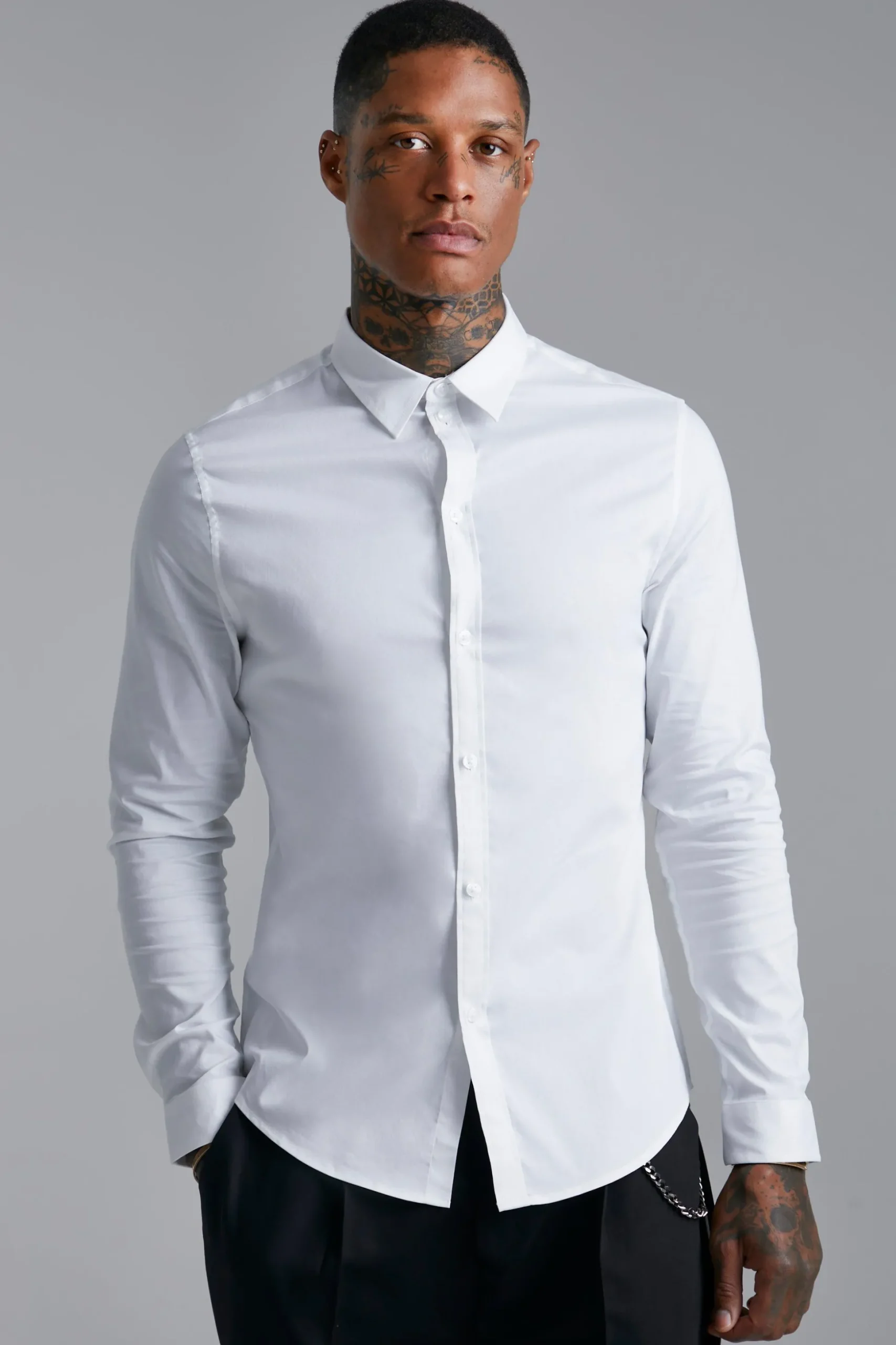 Long Sleeve Slim Fit Shirt | BoohooMAN UK