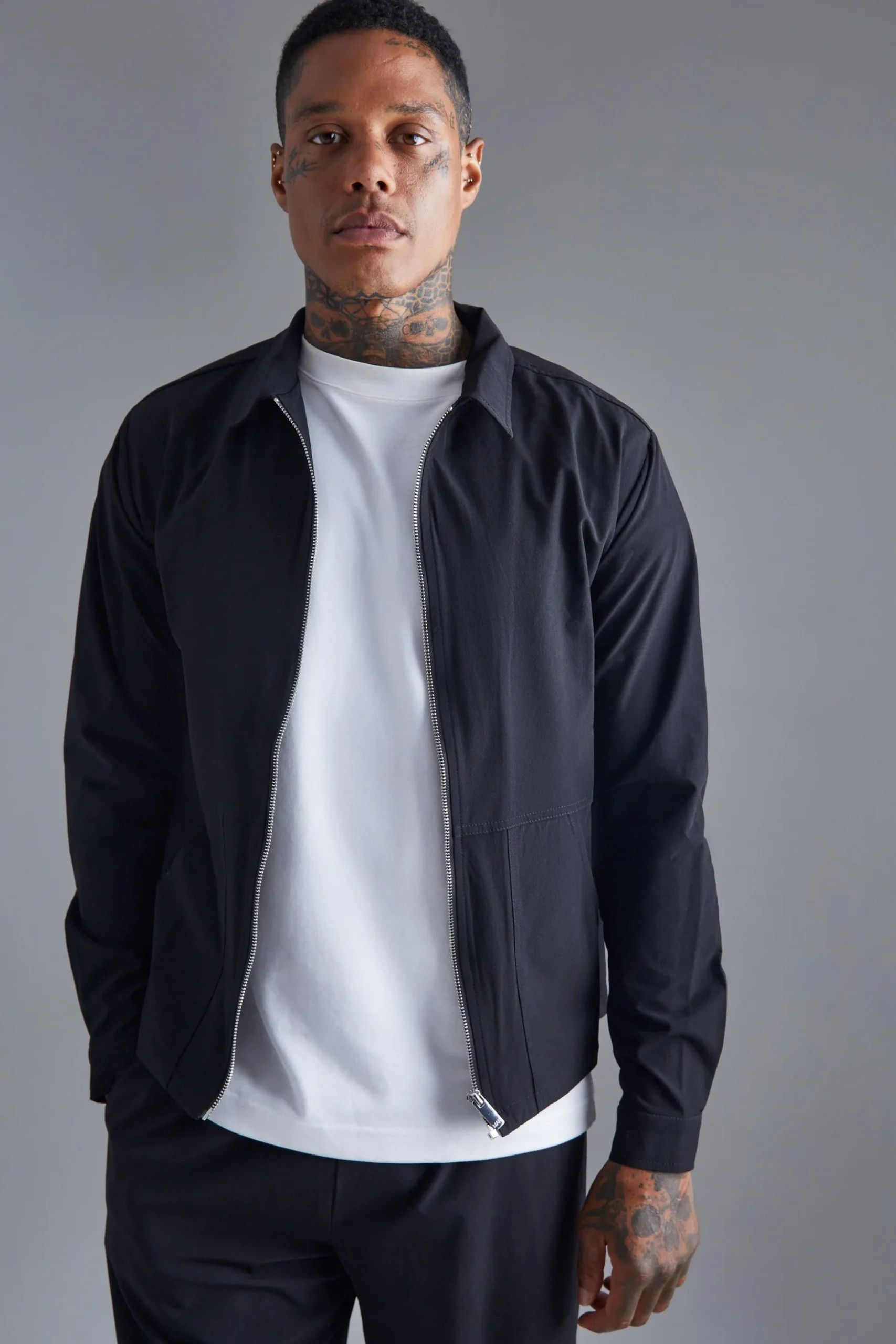 Long Sleeve Stretch Fit Shacket | BoohooMAN UK