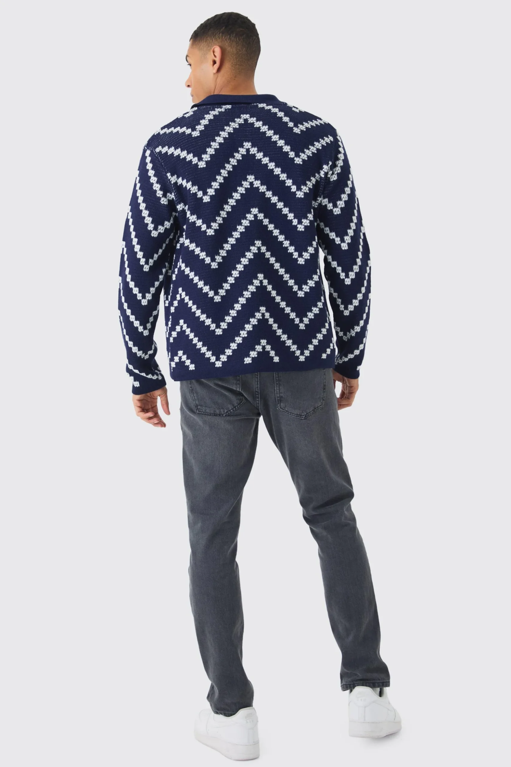 Long Sleeve Stripe Knit Shirt | BoohooMAN UK
