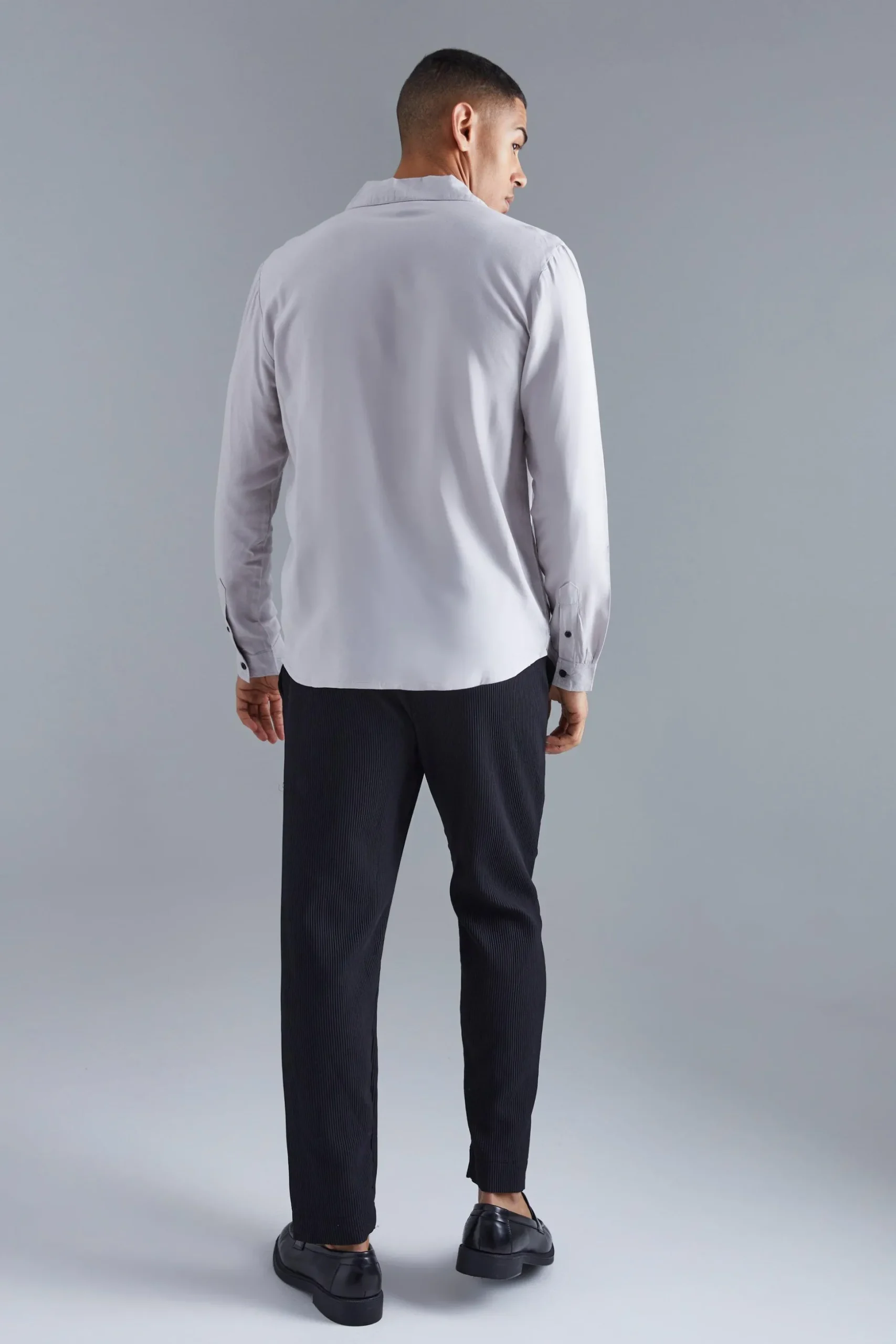 Long Sleeve Viscose Text Shirt | BoohooMAN UK