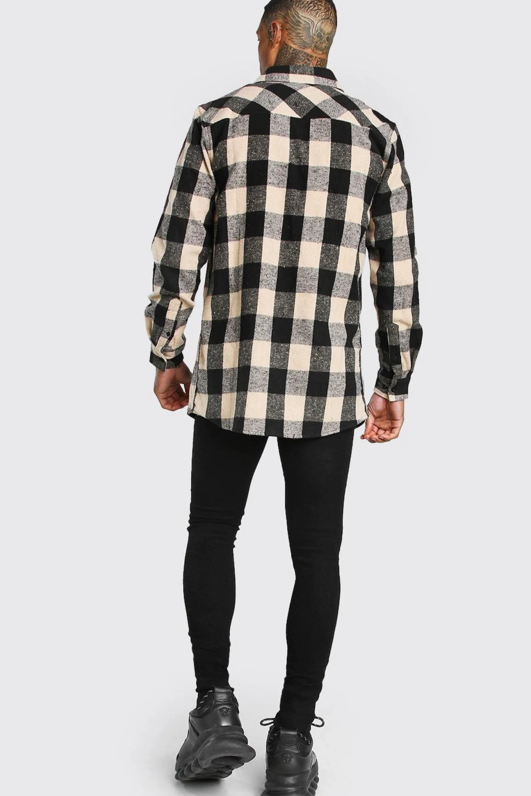 Longline Camel Check Shirt Camel | BoohooMAN UK