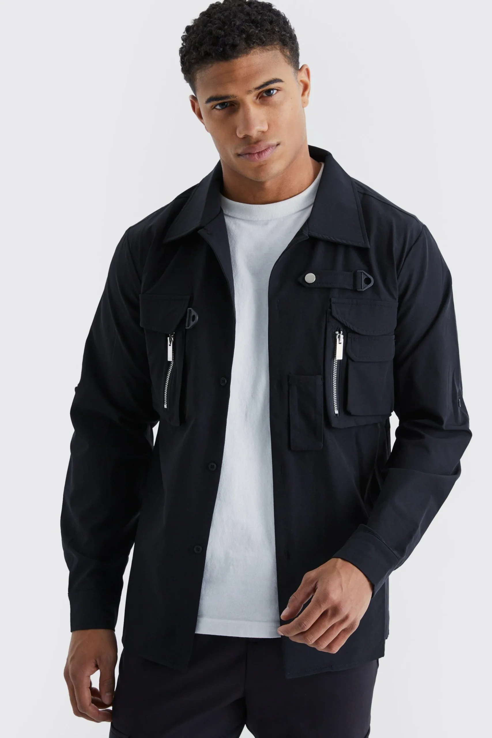 Longsleeve Technical 3d Pocket Utility Shirt | BoohooMAN UK